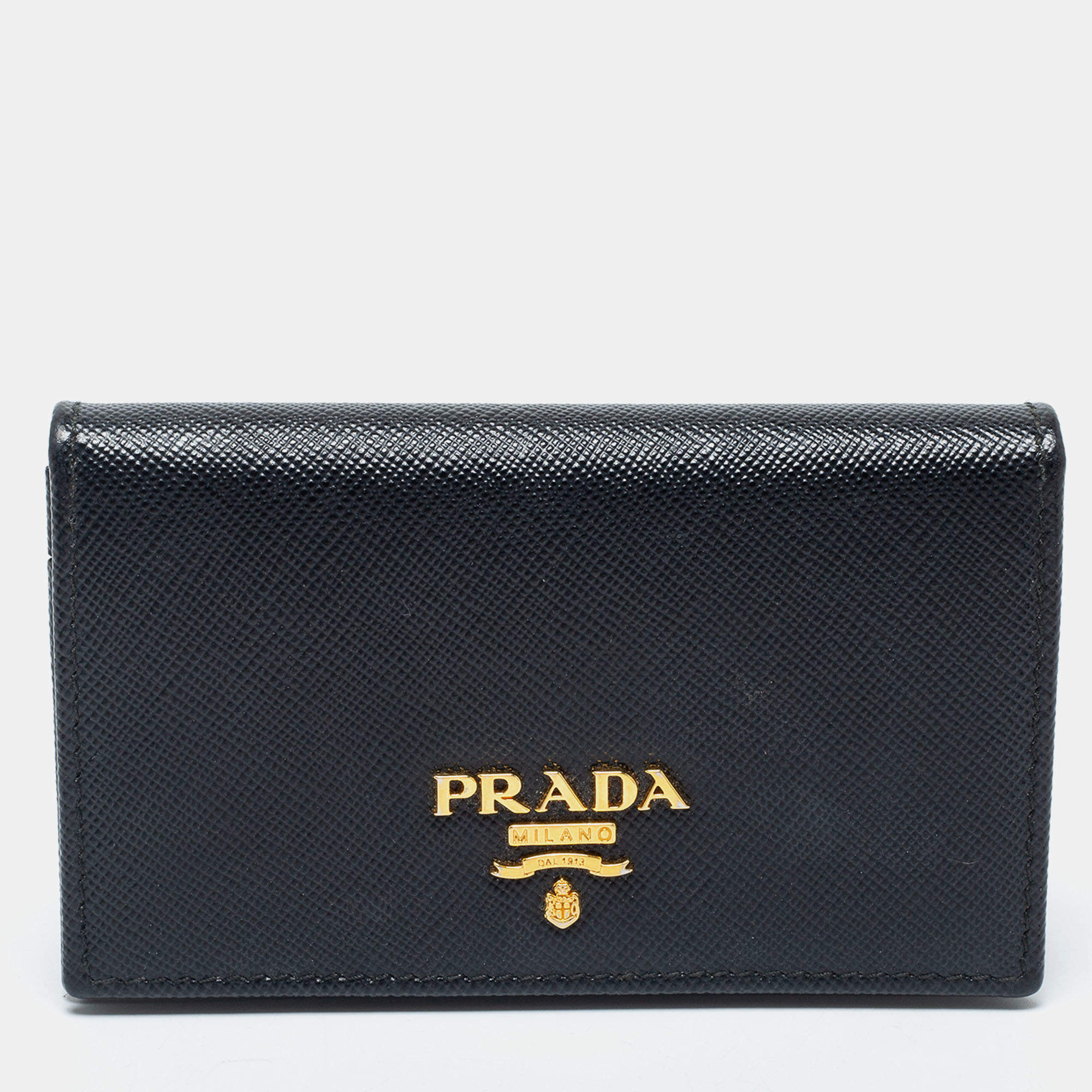 Prada Black Saffiano Leather Flap Card Holder Prada | The Luxury Closet