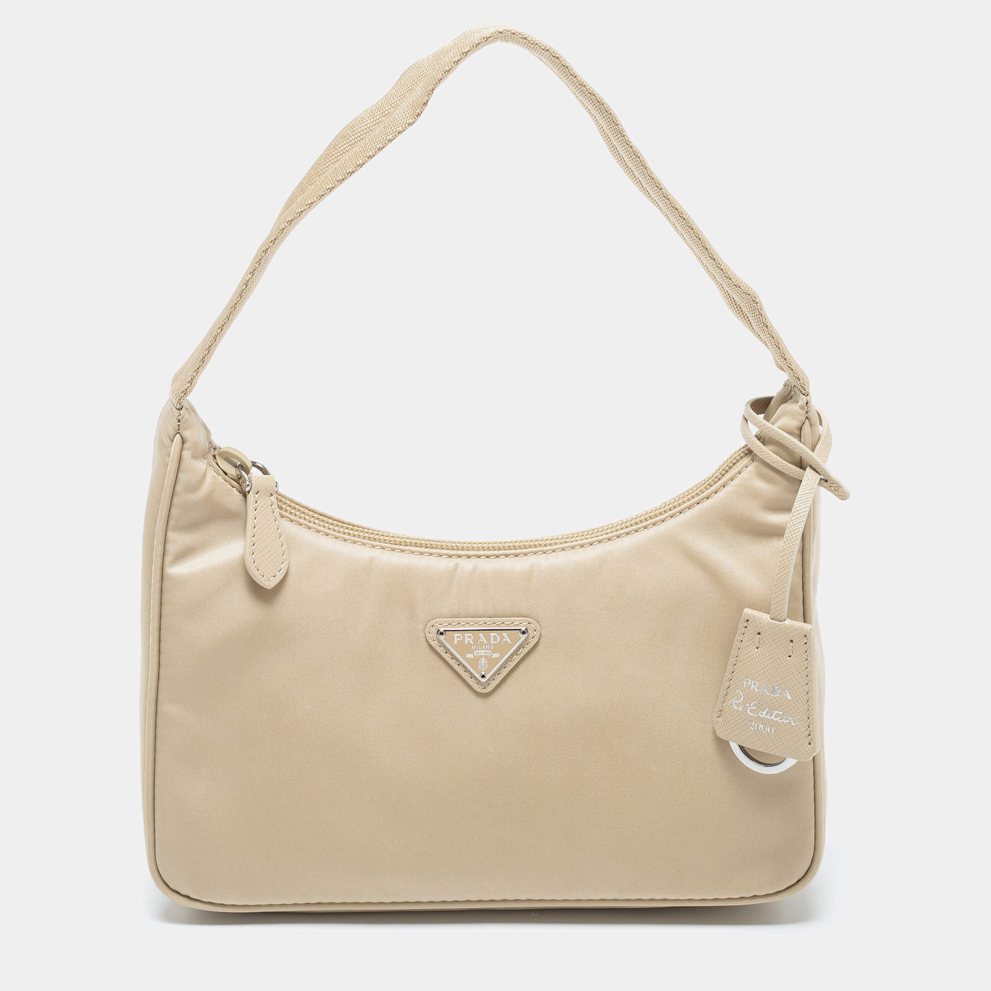 Pre Owned Prada Beige Nylon Mini Re-Edition 2000 Shoulder Bag