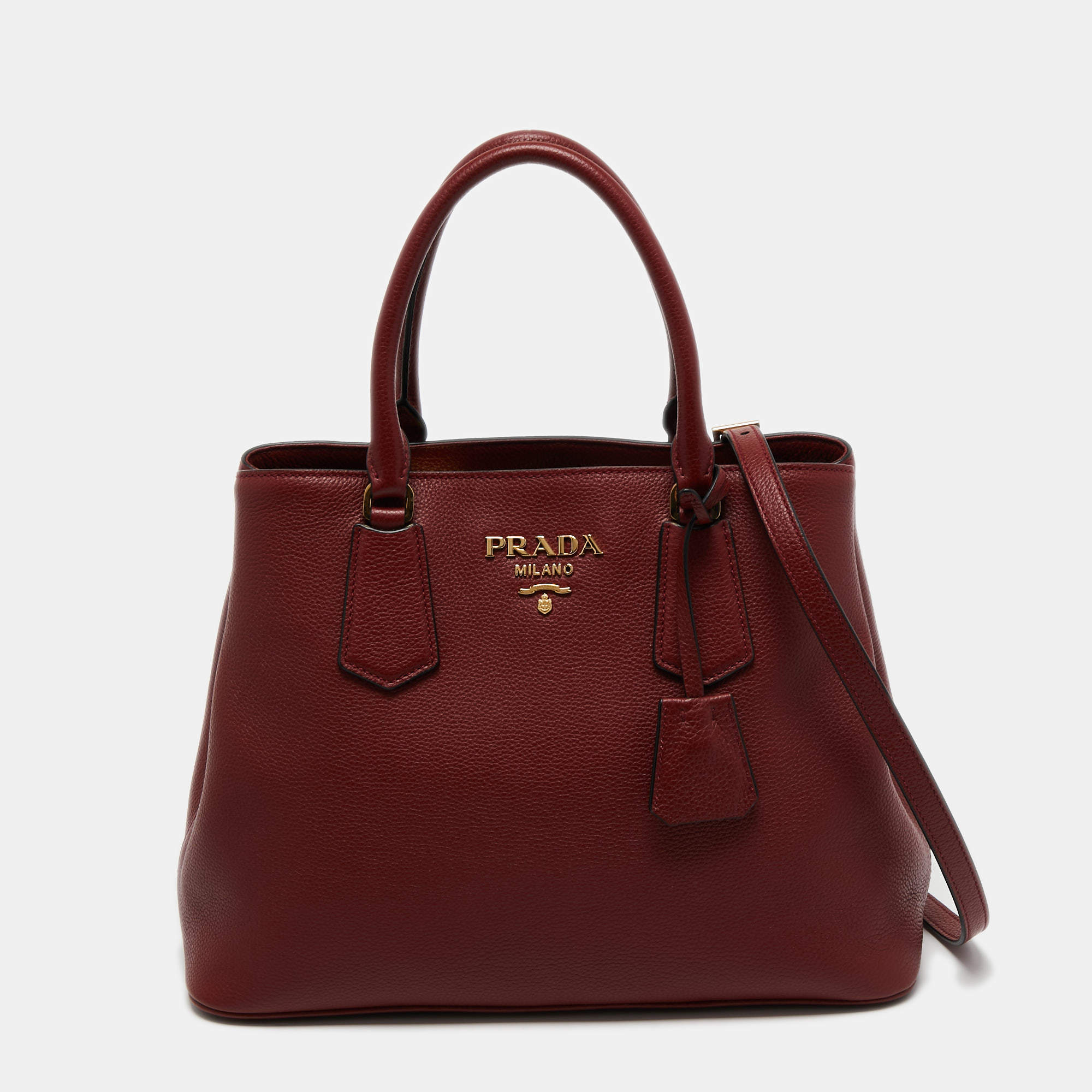 Pre Owned Prada Red Vitello Daino Leather Tote