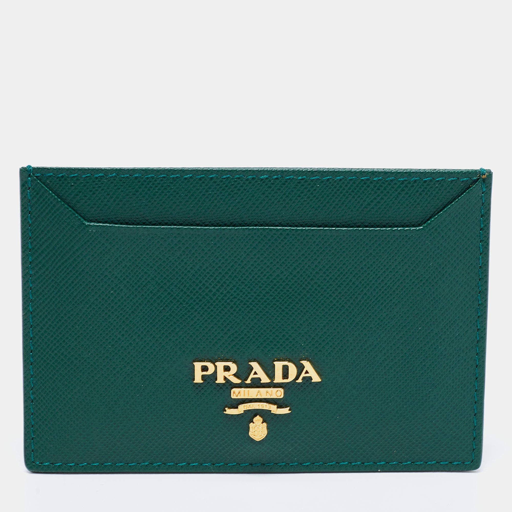 Pre Owned Prada Green Saffiano Metal Leather Card Holder