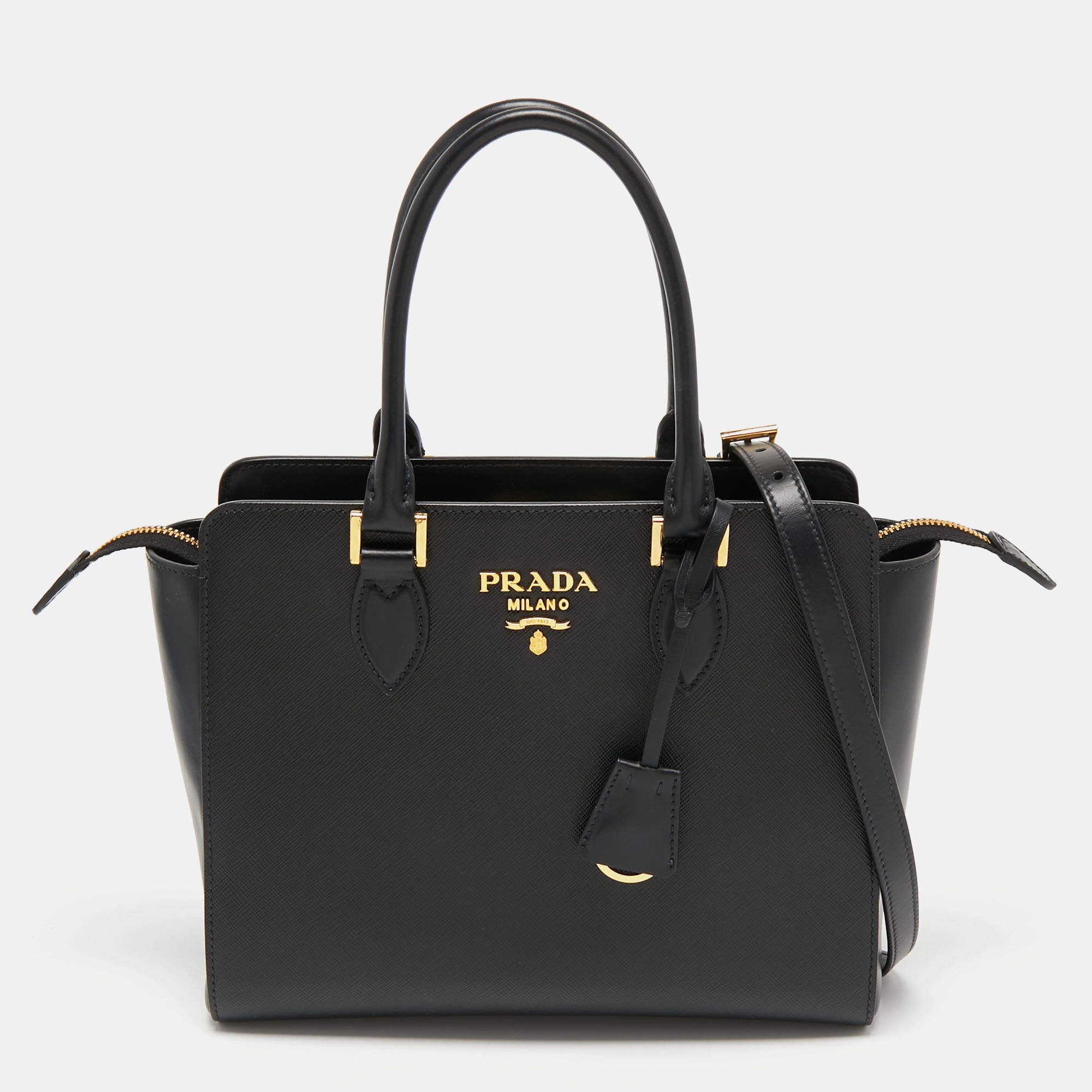 Pre Owned Prada Black Saffiano Leather Double Handle Tote