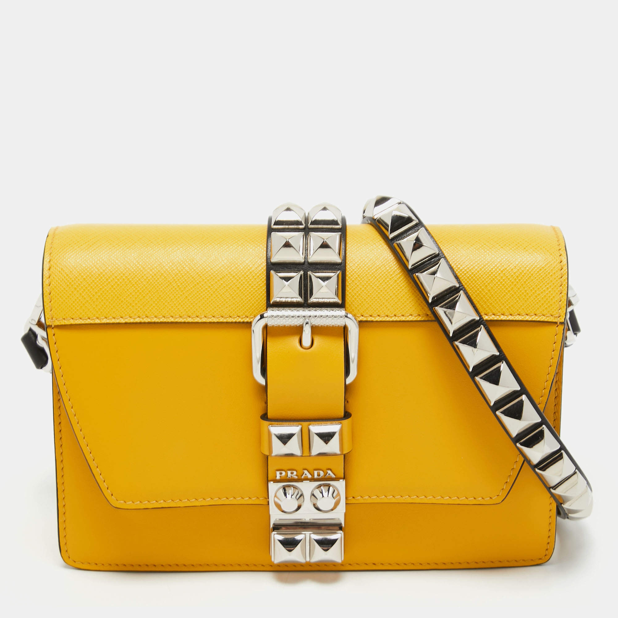 Prada Yellow/Black Saffiano Lux Leather Elektra Shoulder Bag Prada | TLC