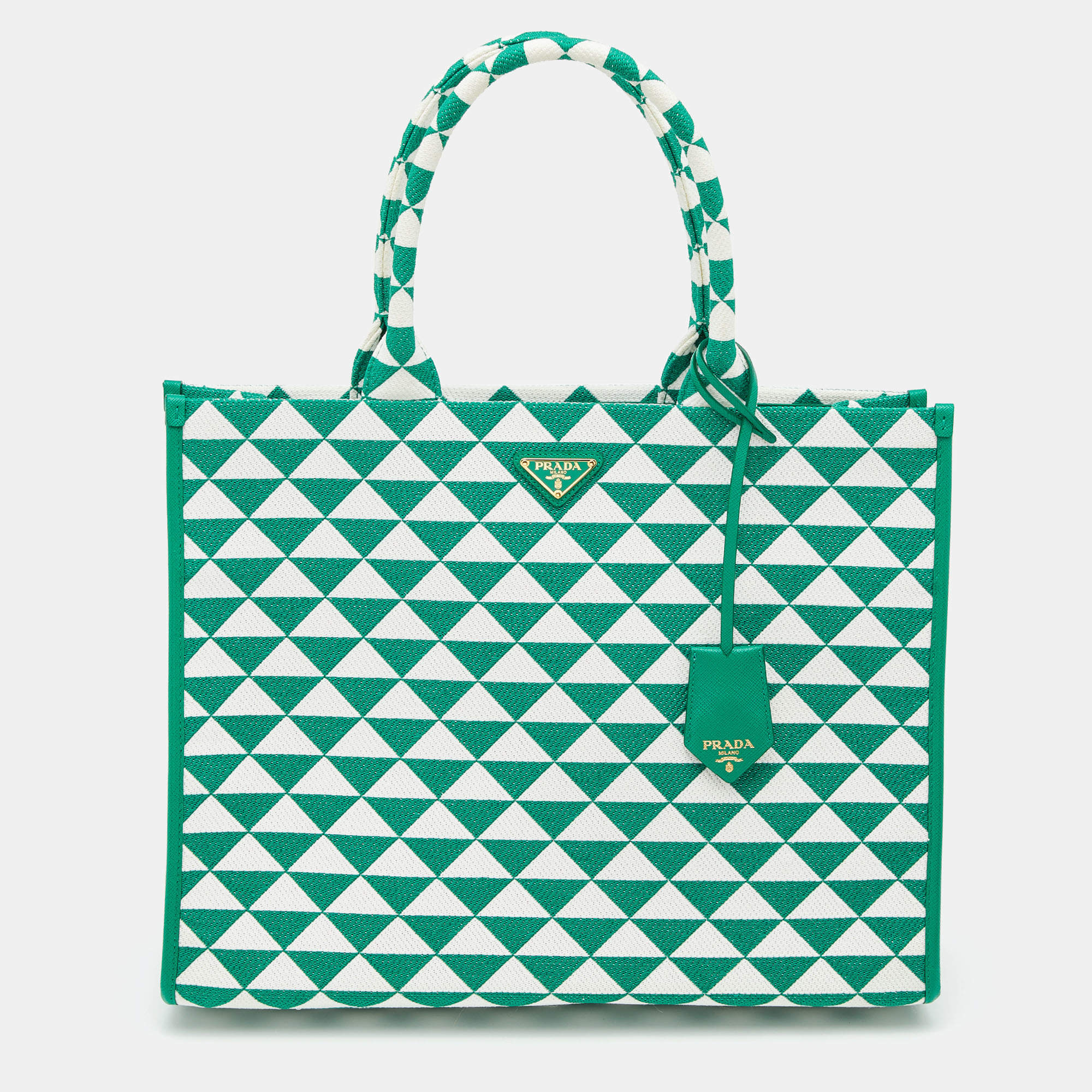 Prada Green/White Fabric Large Symbole Tote