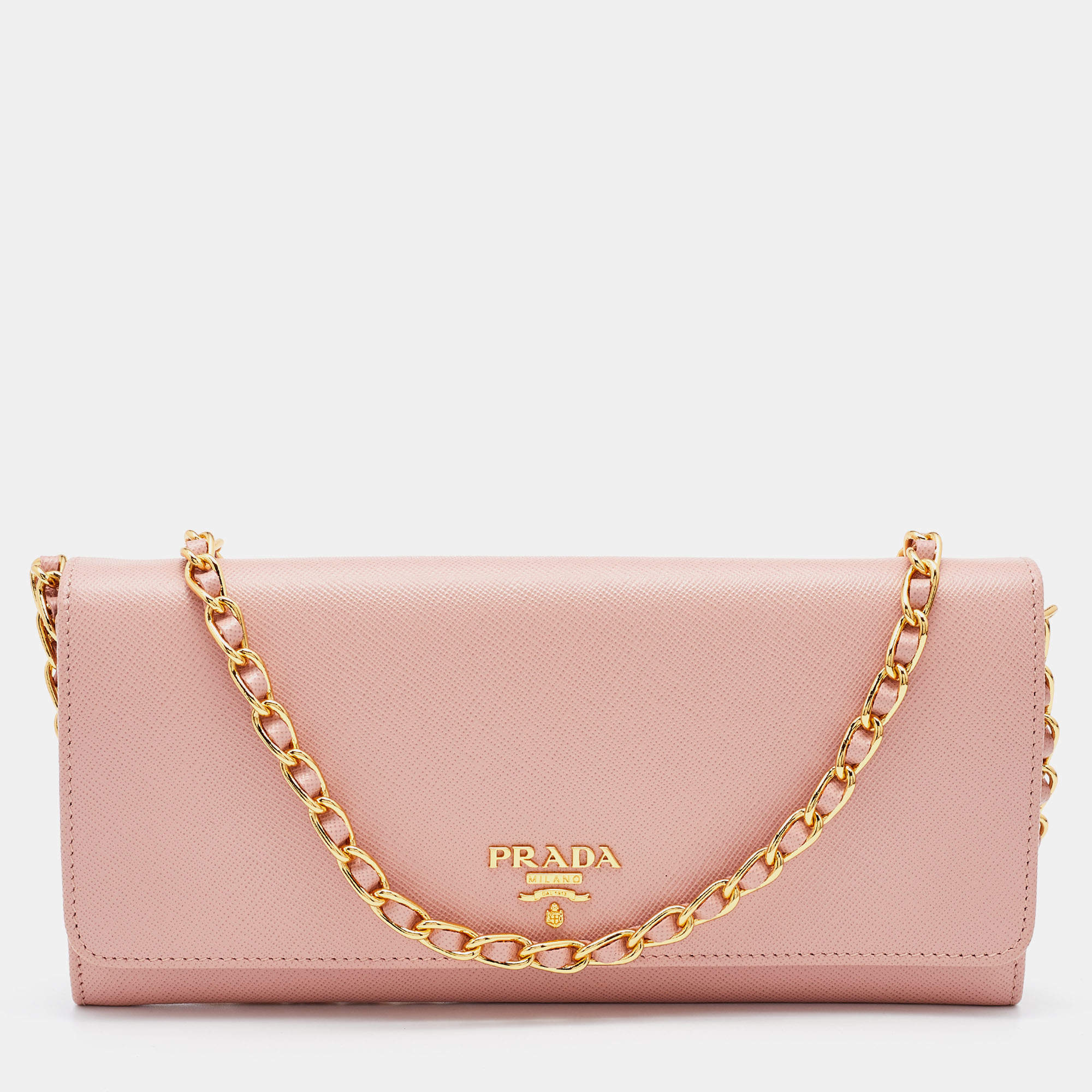 Prada Pink Saffiano Leather Wallet on Chain
