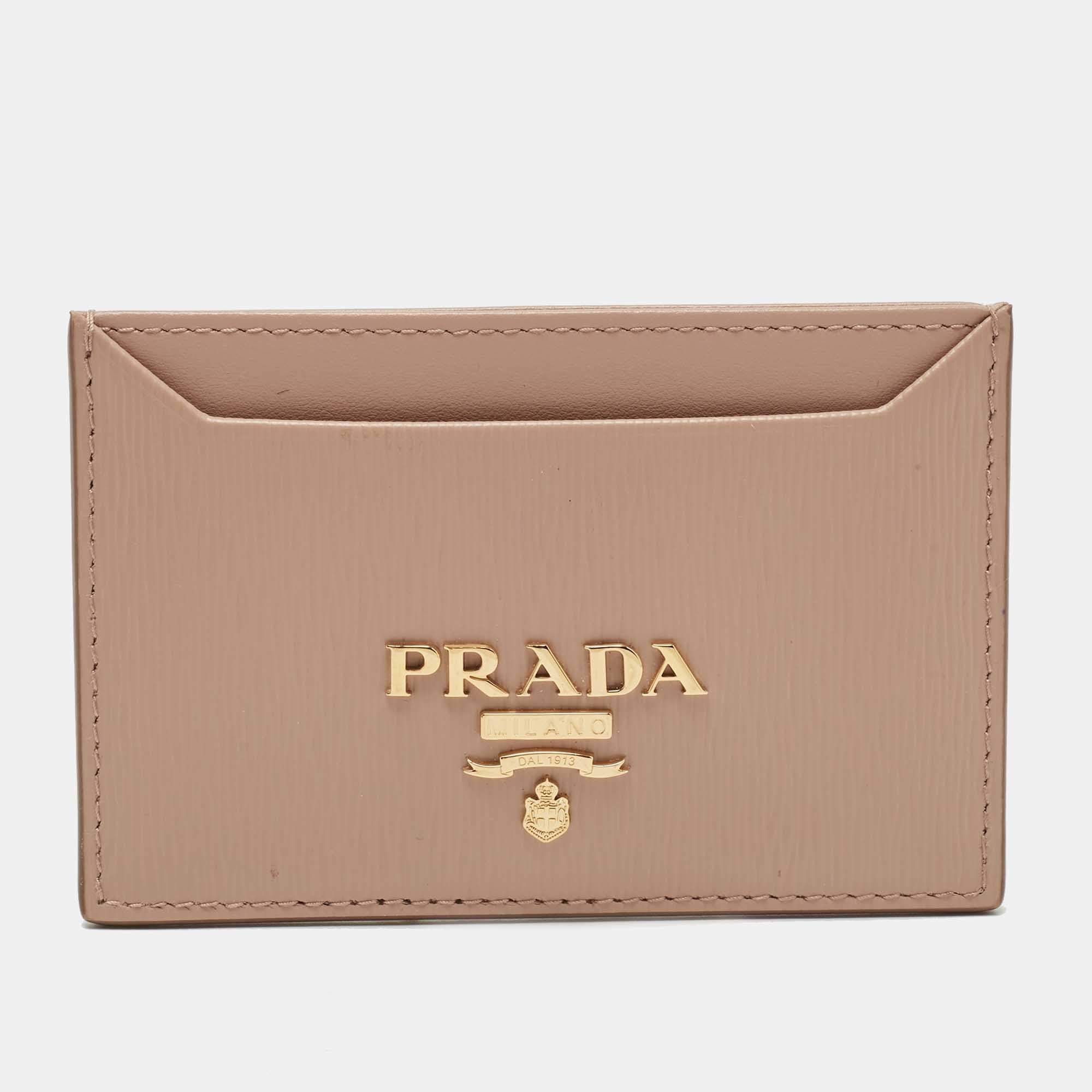 Prada Beige Vitello Move Leather Card Holder