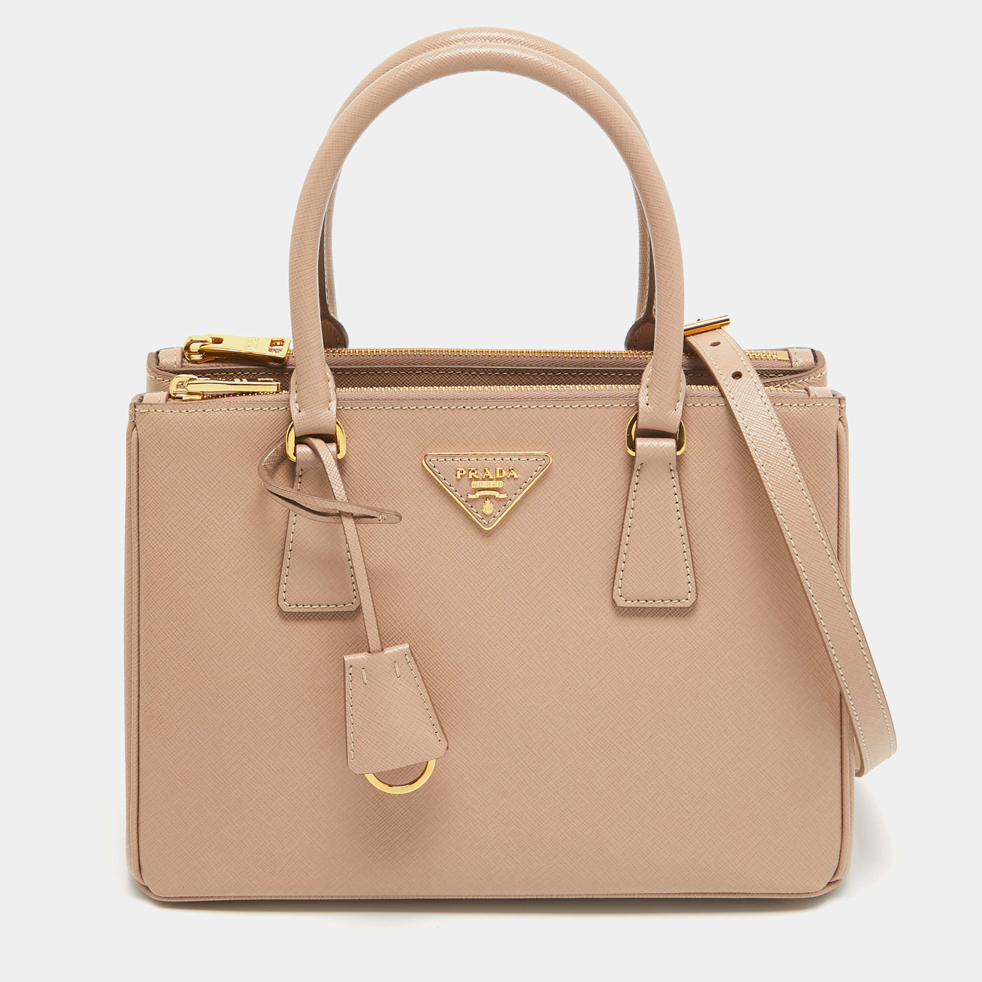 Pre Owned Prada Dusty Pink Saffiano Lux Leather Medium Galleria Tote 