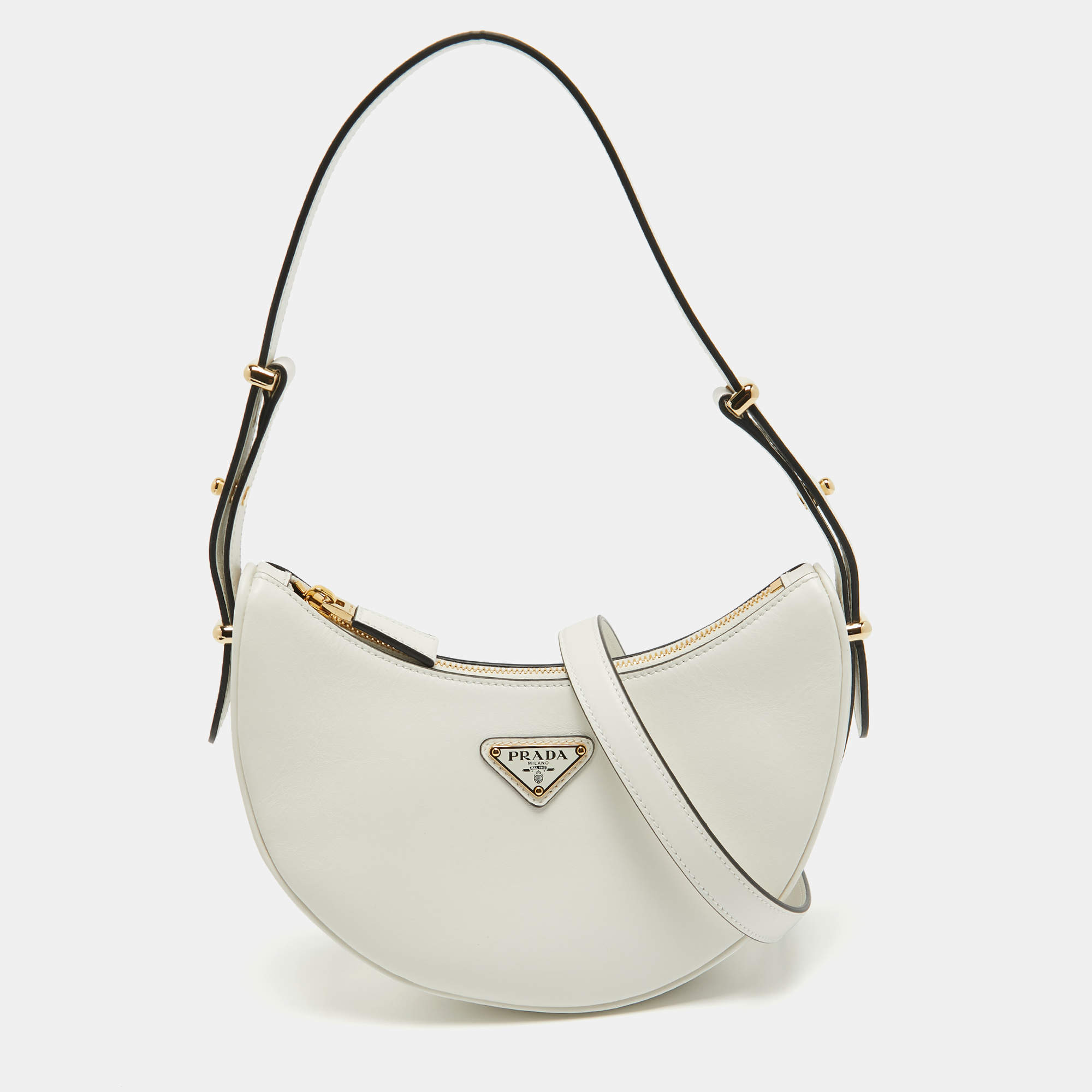 Prada White Leather Arqué Shoulder Bag