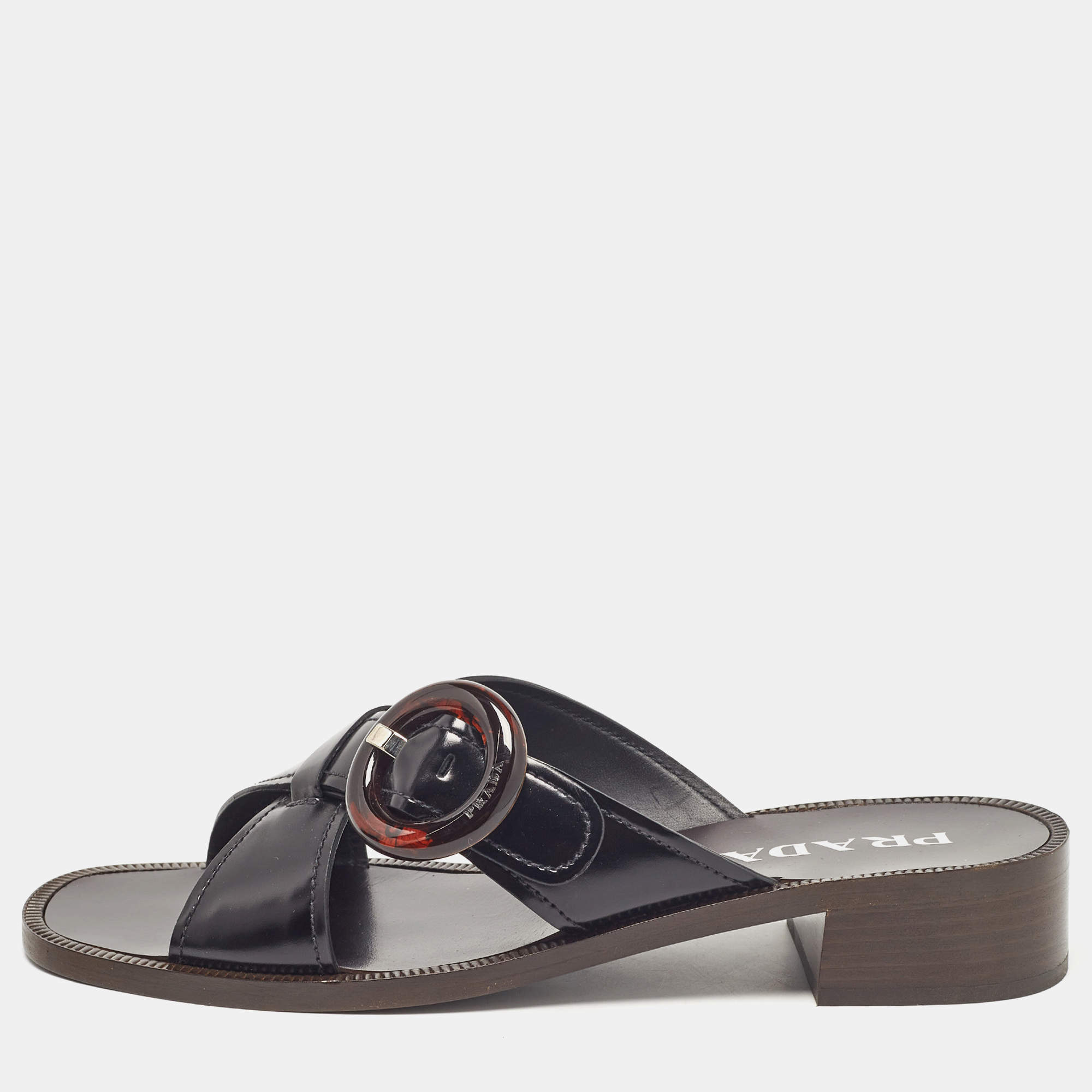 Prada Black Leather Slide Sandals Size 41