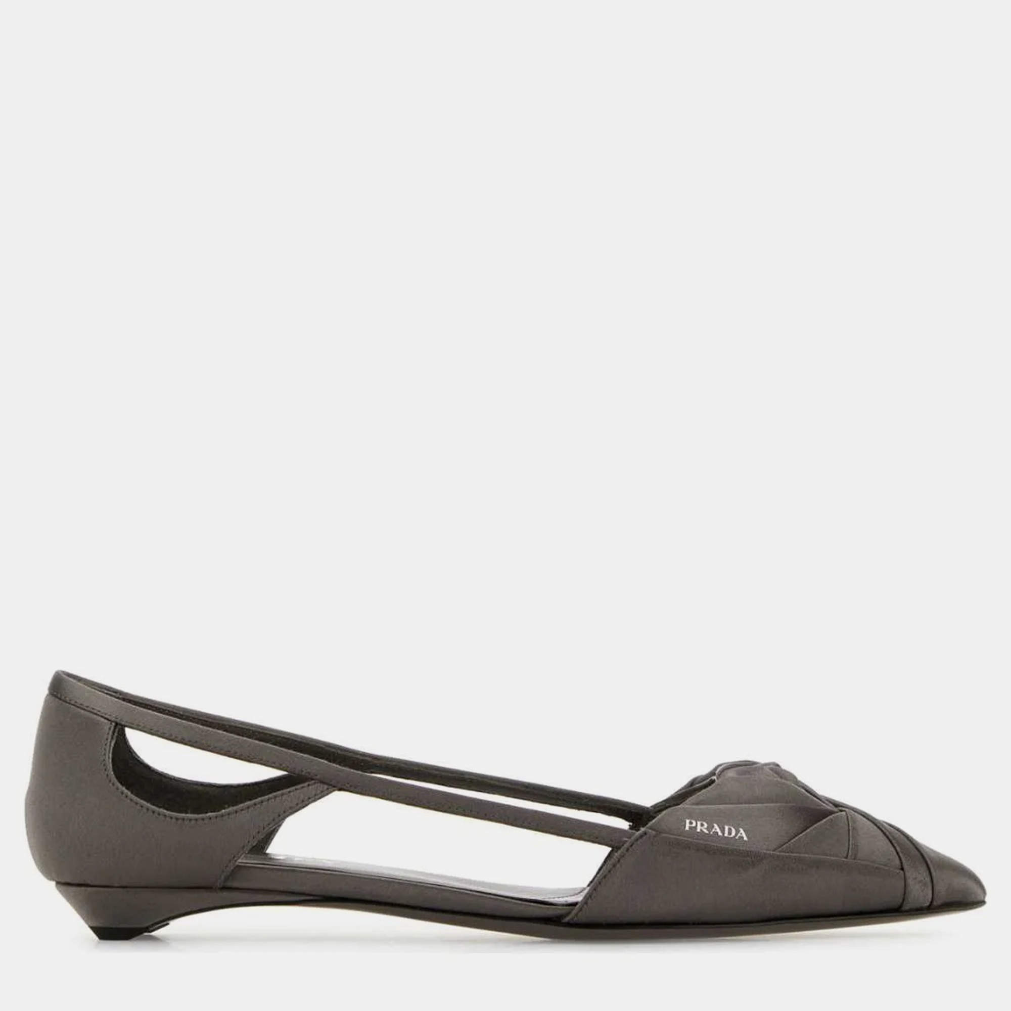 Prada Dark Grey Satin Ballet Flats Pumps EU 37