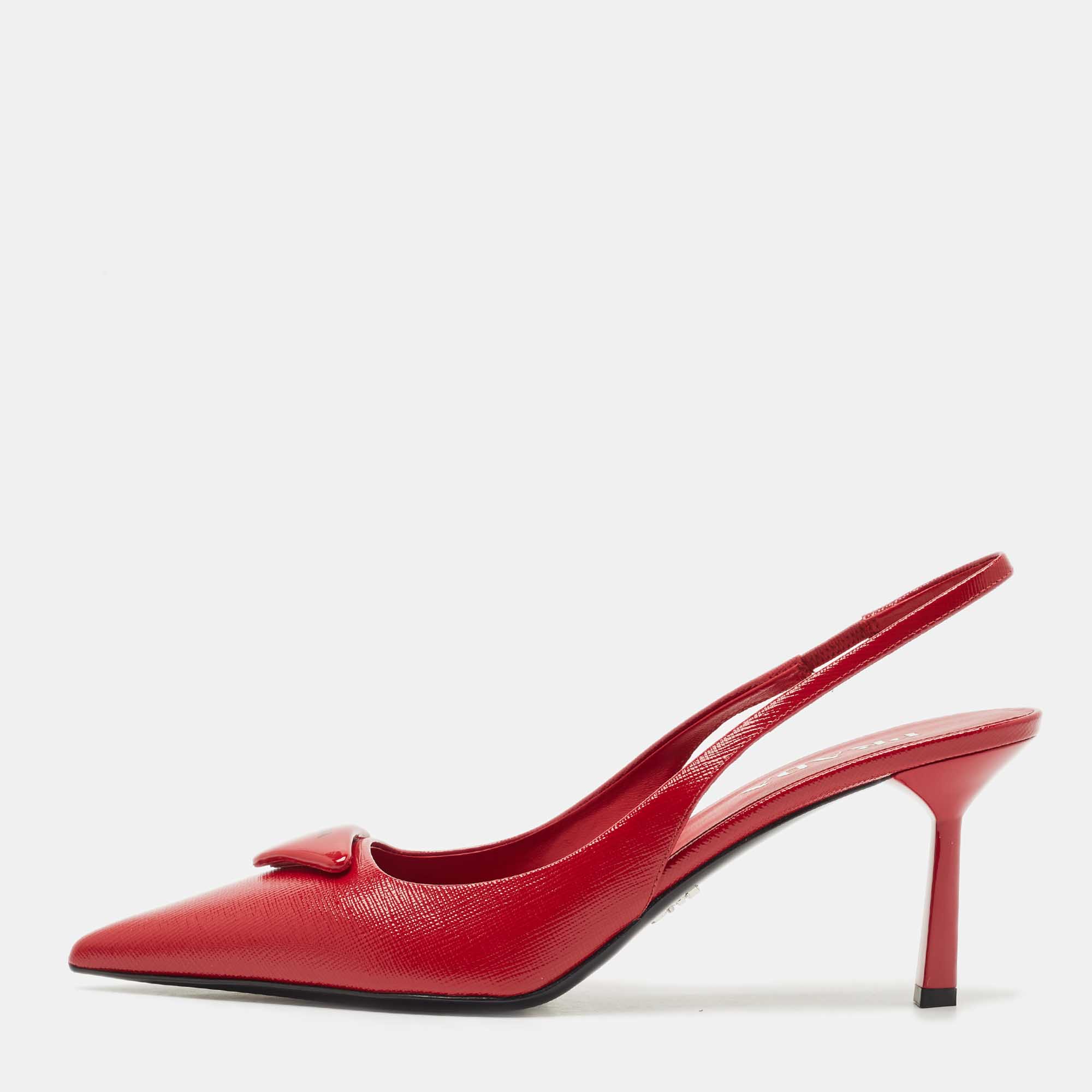 Pre Owned Prada Red Patent Leather Slingback Pumps Size 39.5