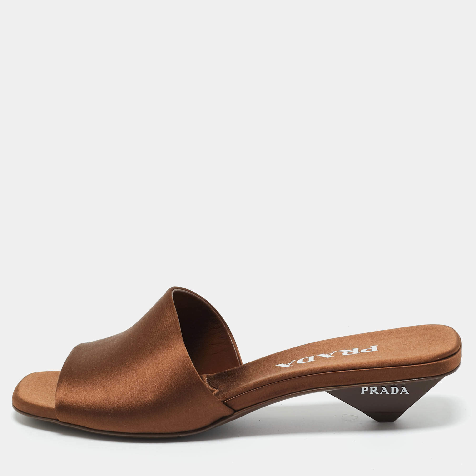 Pre Owned Prada Brown Satin Slide Sandals Size 36.5
