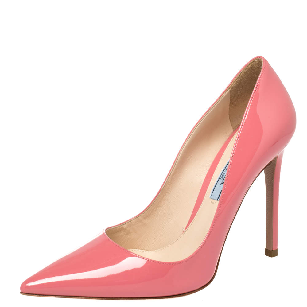 Pre Owned Prada Pink Patent Leather Pointed Toe Pumps Size 37