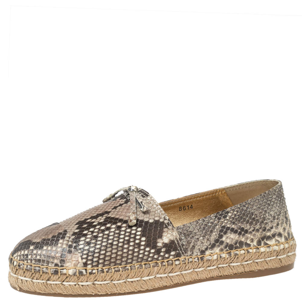 Pre Owned Prada Beige Python Leather Espadrille Flats Size 38