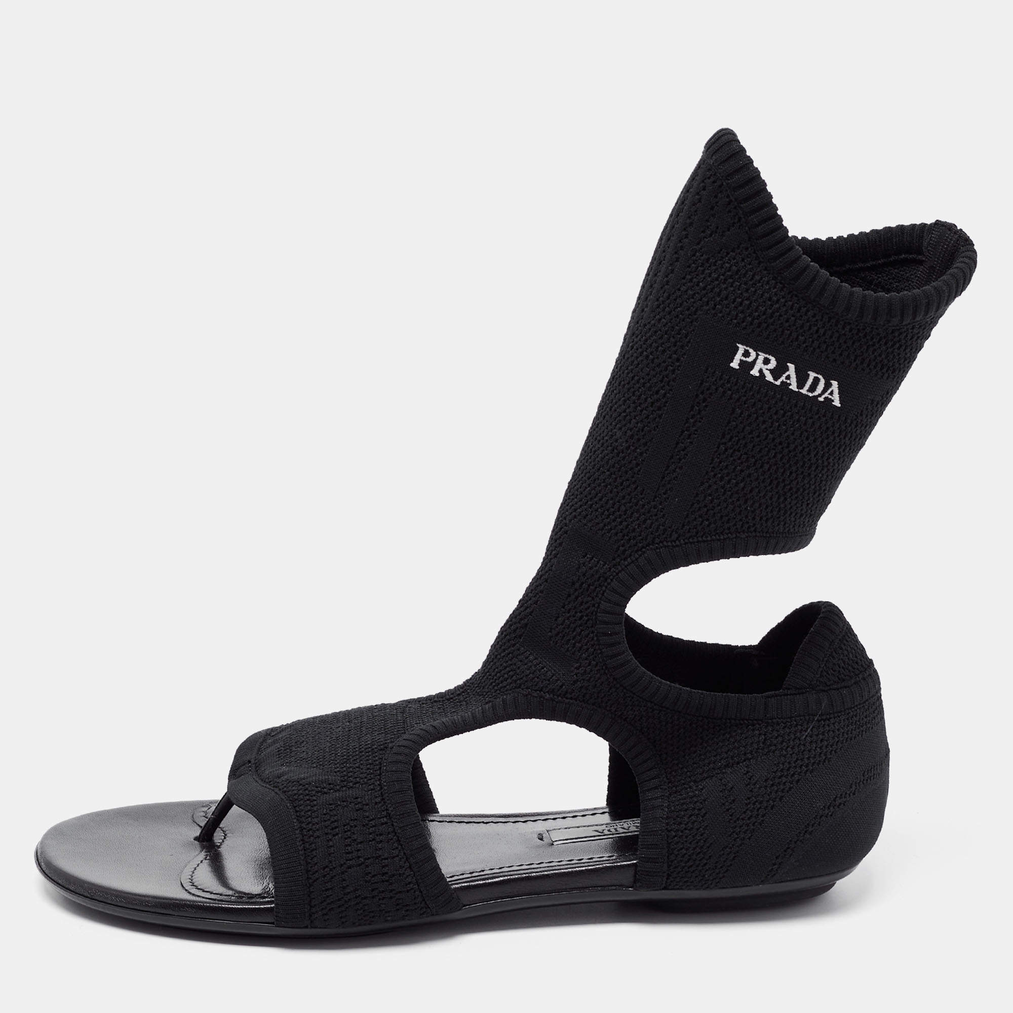 Pre Owned Prada Black Stretch Fabric Sock Sandals Size 37.5
