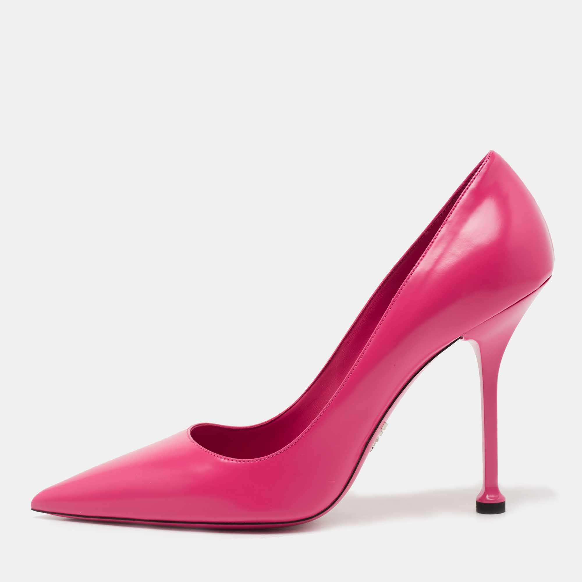 Pre Owned Prada Pink Leather Pointed Toe Pumps Size 40