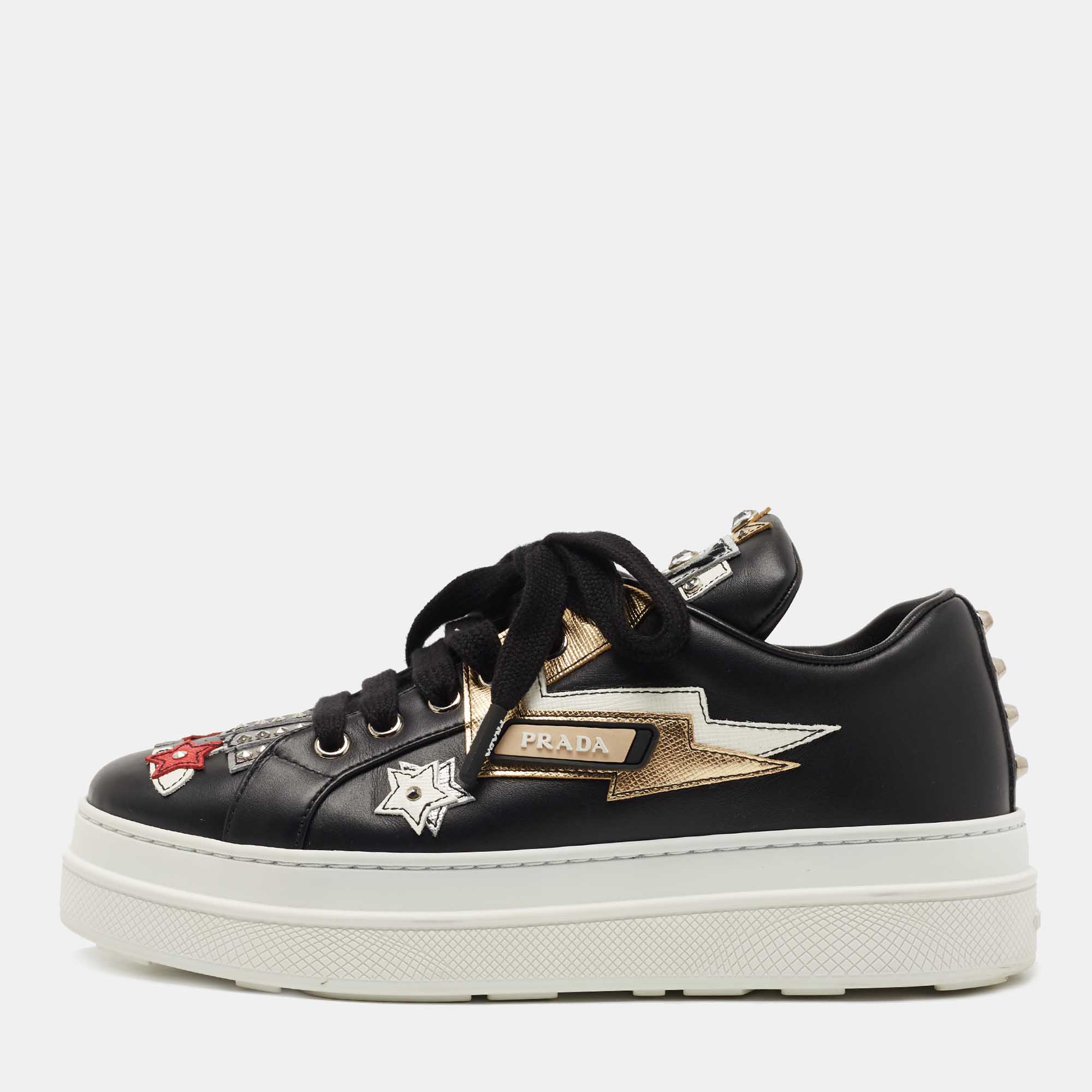 Vlek Mauve Zoekmachinemarketing Prada Black Leather Embellished Slip On Sneakers Size 36 Prada | TLC