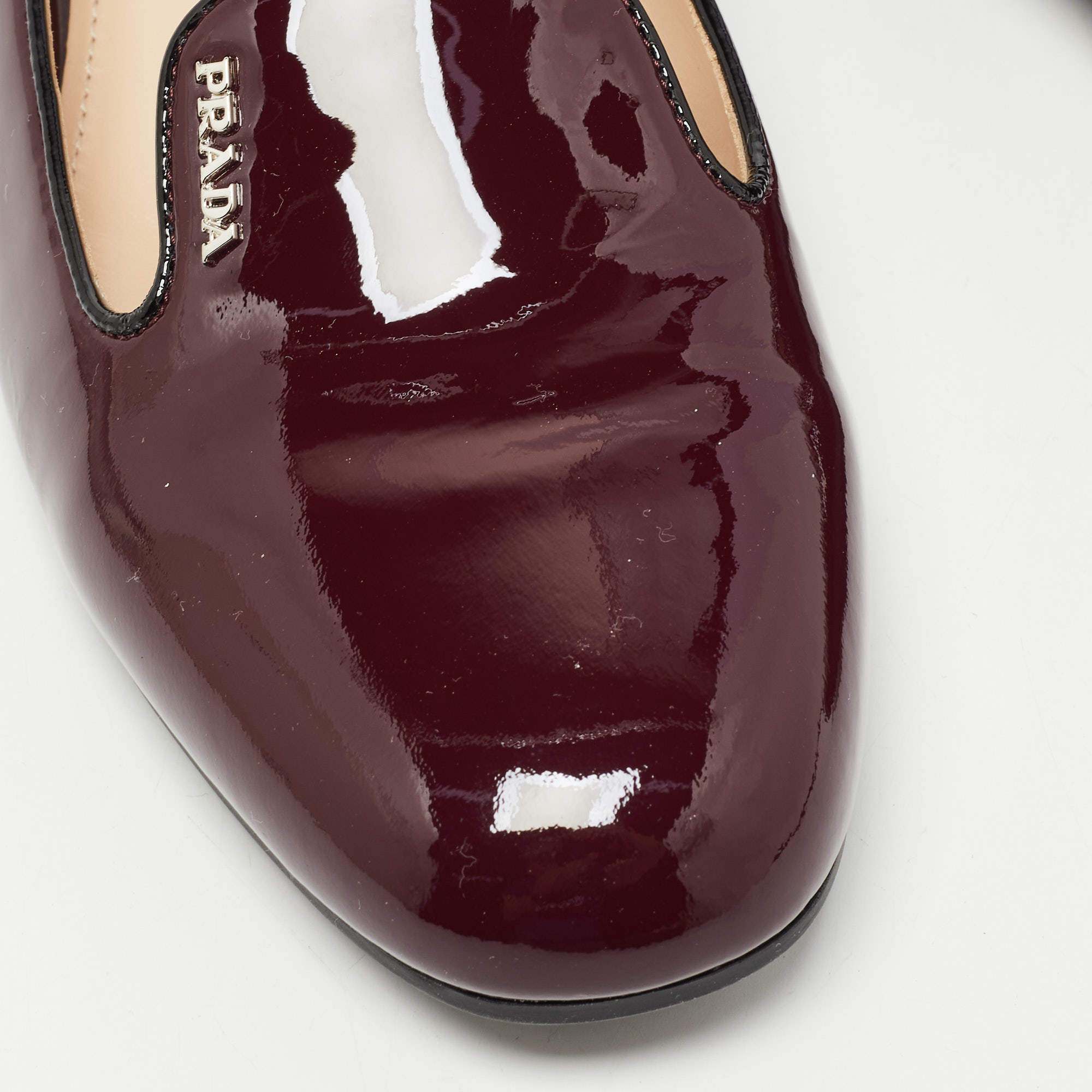 Prada Burgundy Patent Leather Smoking Slippers Size 39.5 Prada