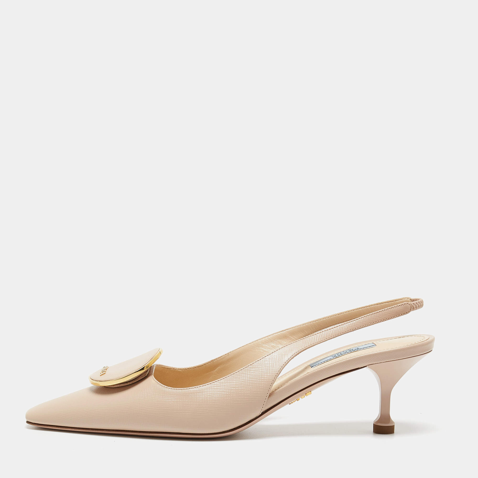 Pre Owned Prada Beige Leather Slingback Pumps Size 39