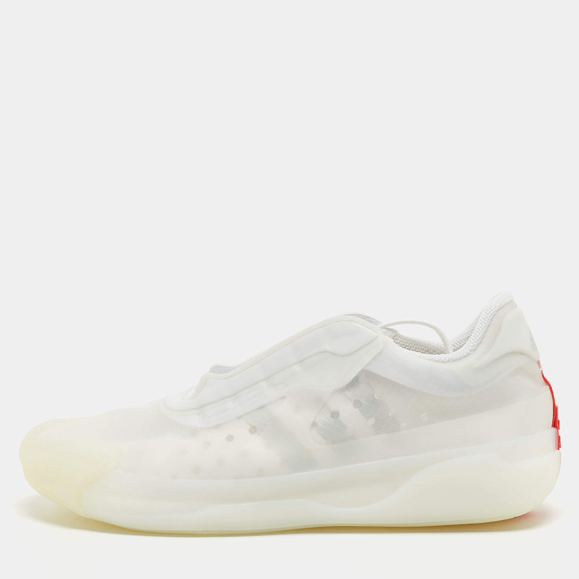 Pre Owned Prada x Adidas White Mesh and Lace Up Sneakers Size 37.5