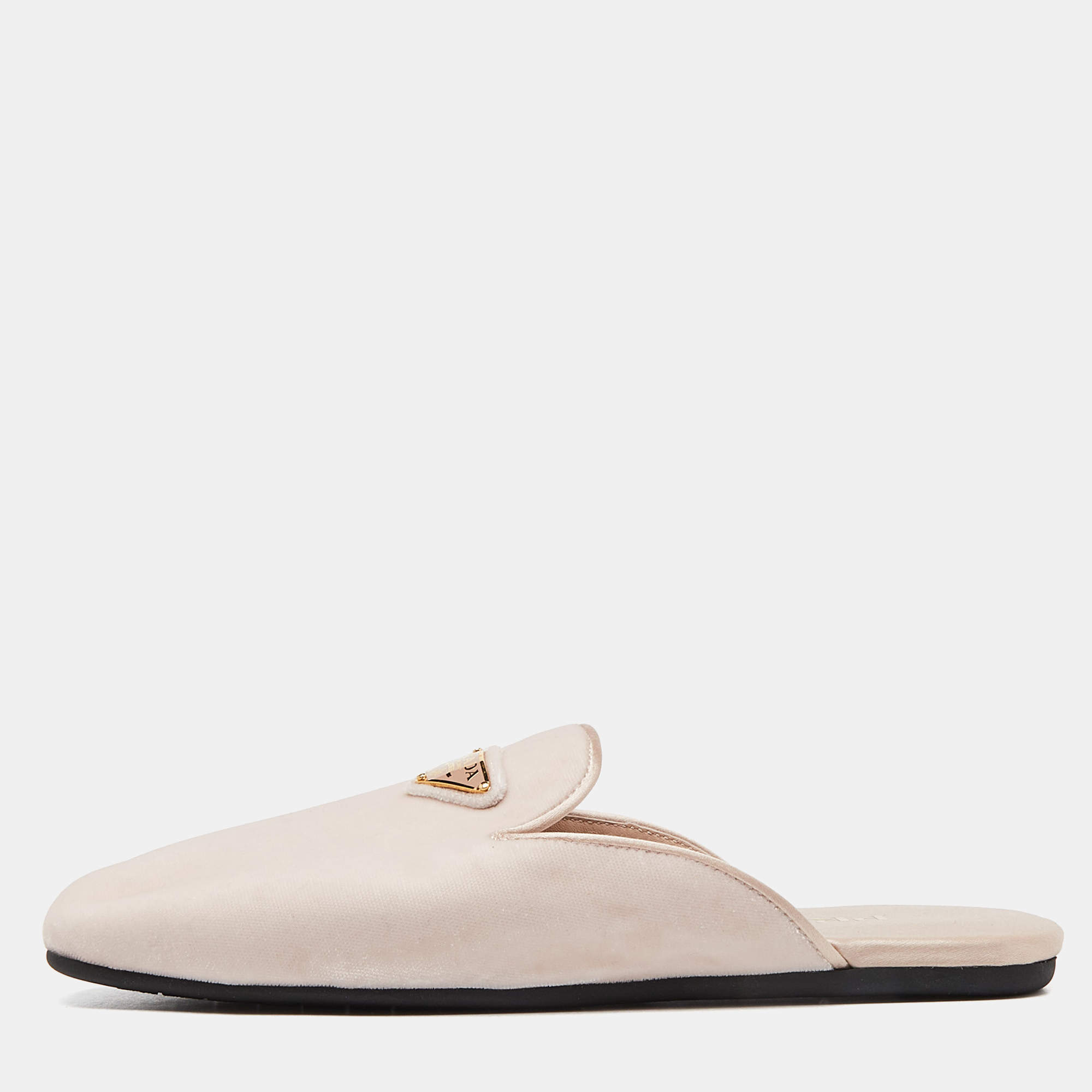  Prada Baby Pink Velvet Flat Mules Size 36