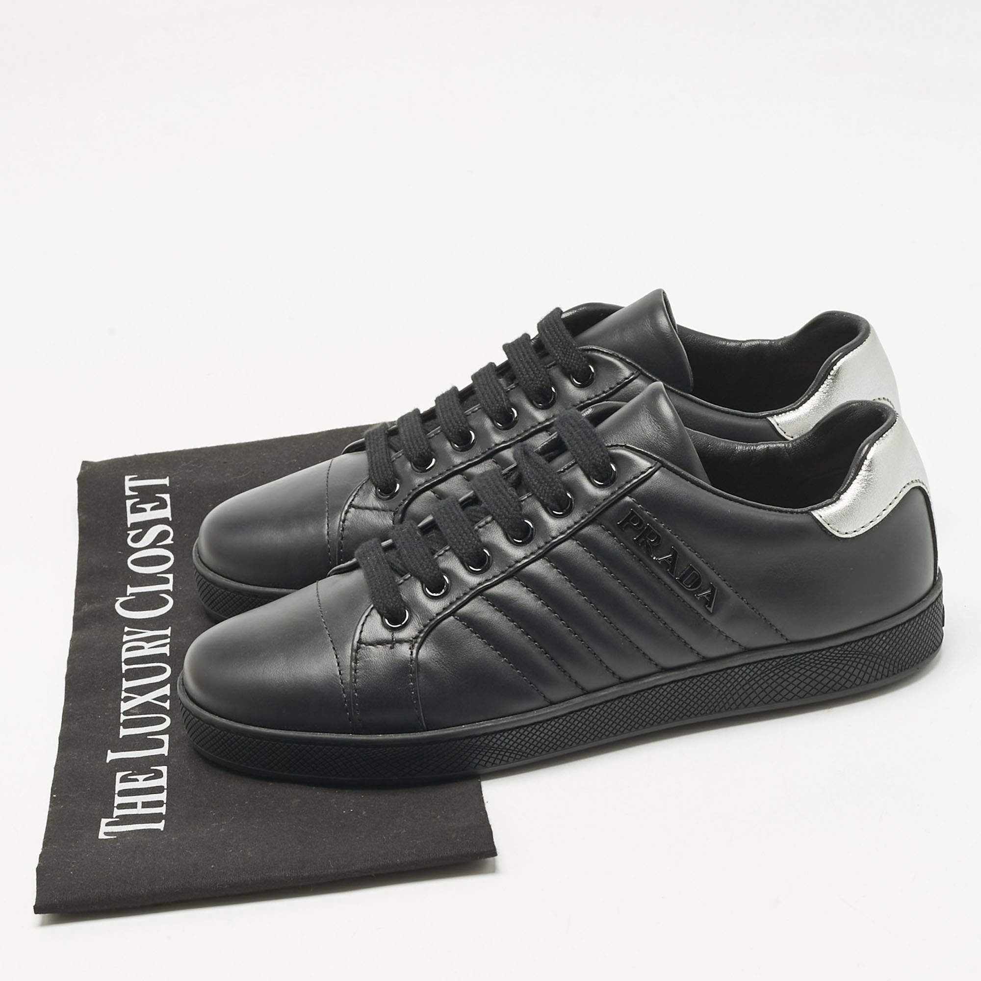 PRADA スポーツ Prada Sport Black/Navy Blue Patent Leather And Nylon Low Top
