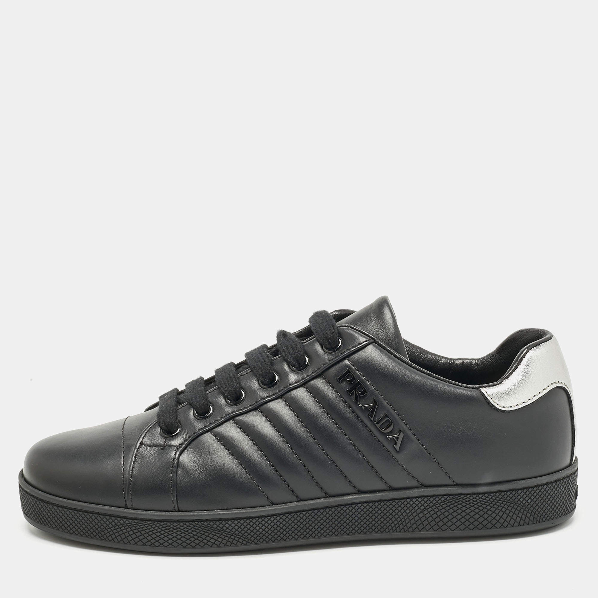 Prada Sport Black/Navy Blue Patent Leather And Nylon Low Top