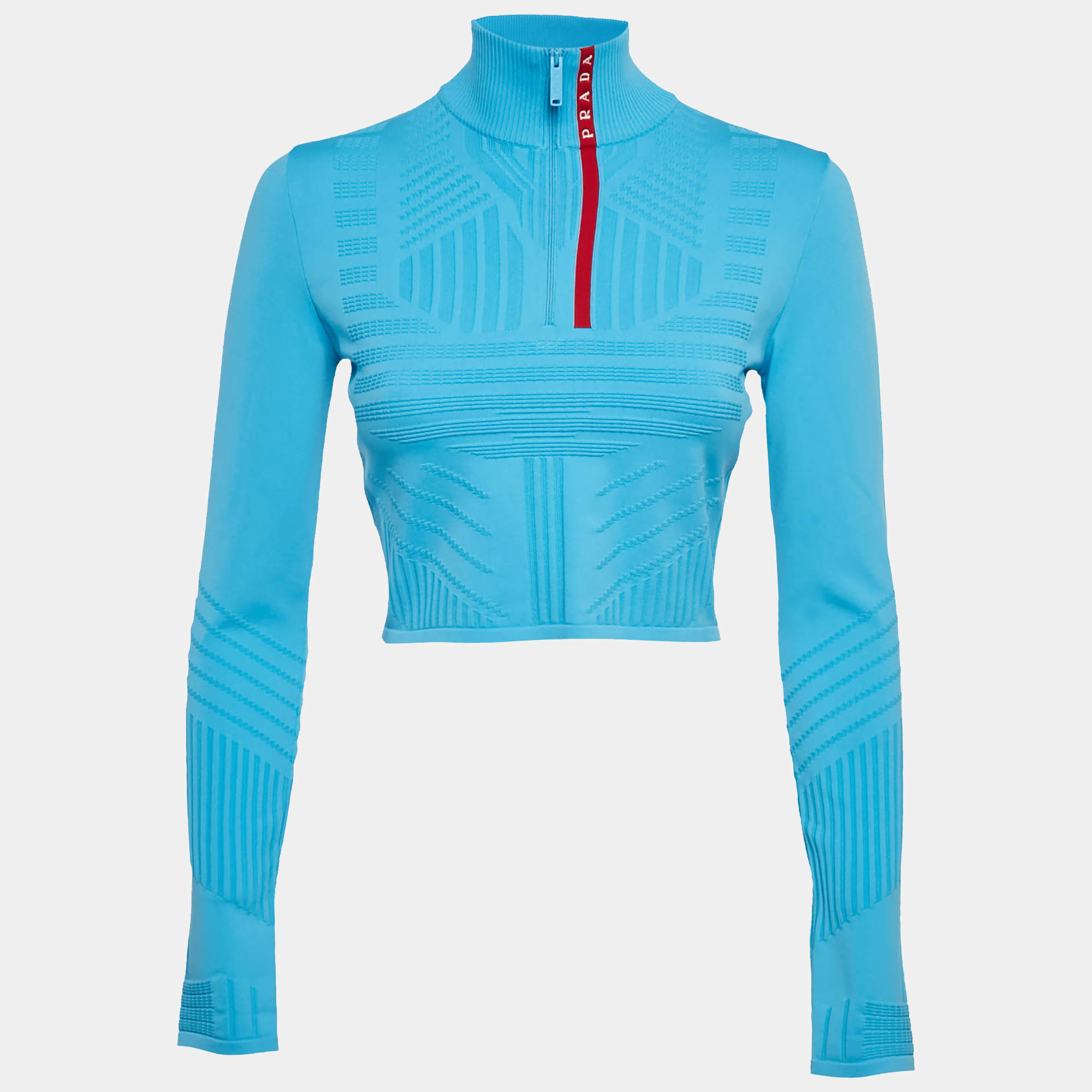 Pre Owned Prada Sport Blue Textured Technical Jersey Crop Jacket S