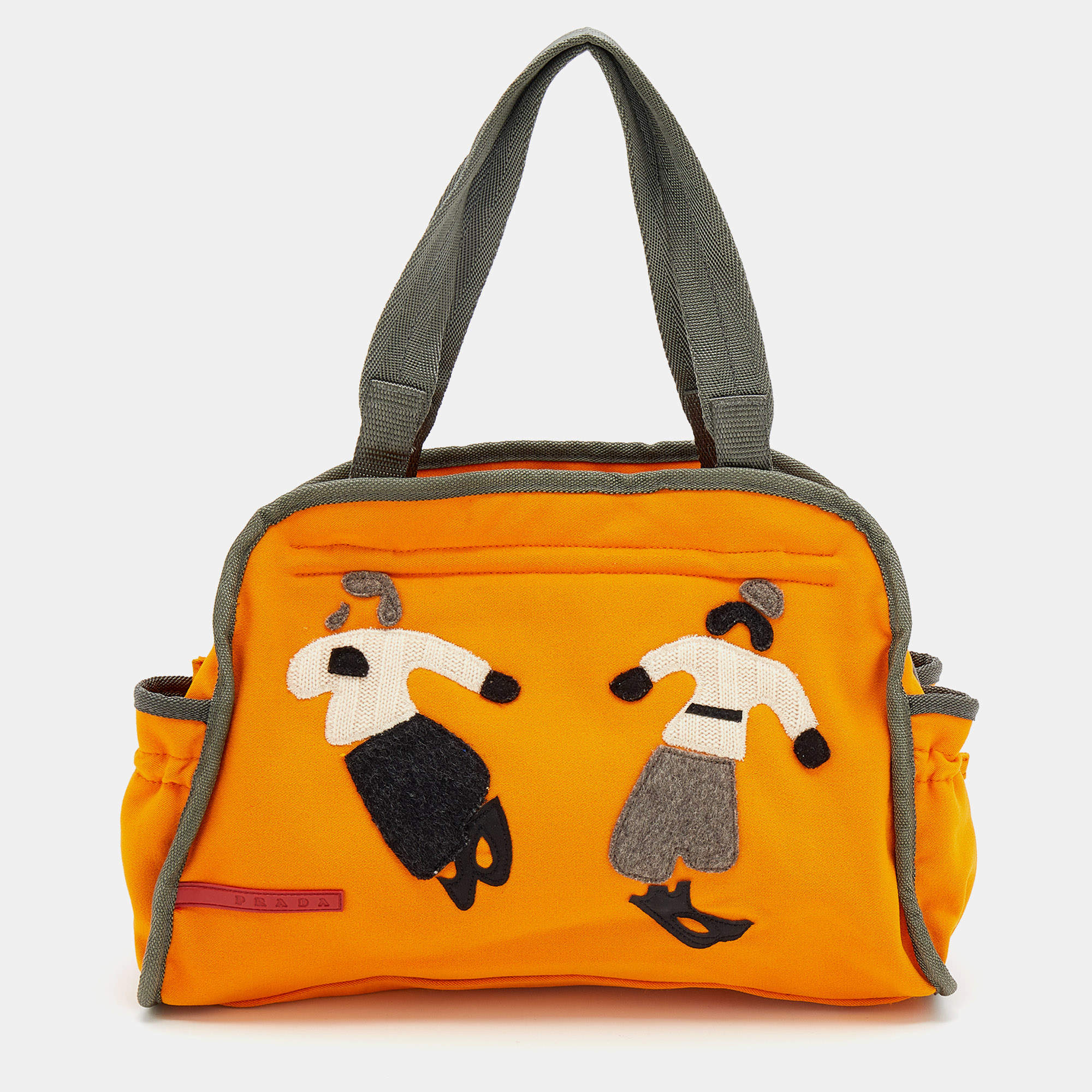 Pre Owned Prada Sport Orange Embroided Fabric Satchel