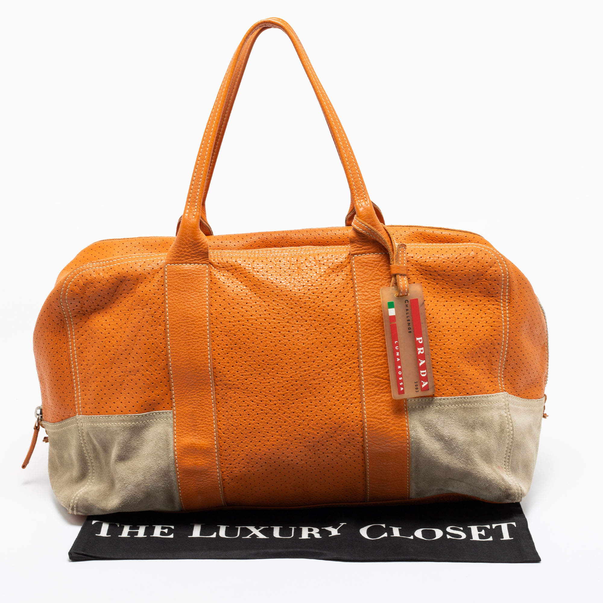 Prada Sport Orange Perforated Leather and Suede Large Duffle Bag Prada  Sport | TLC