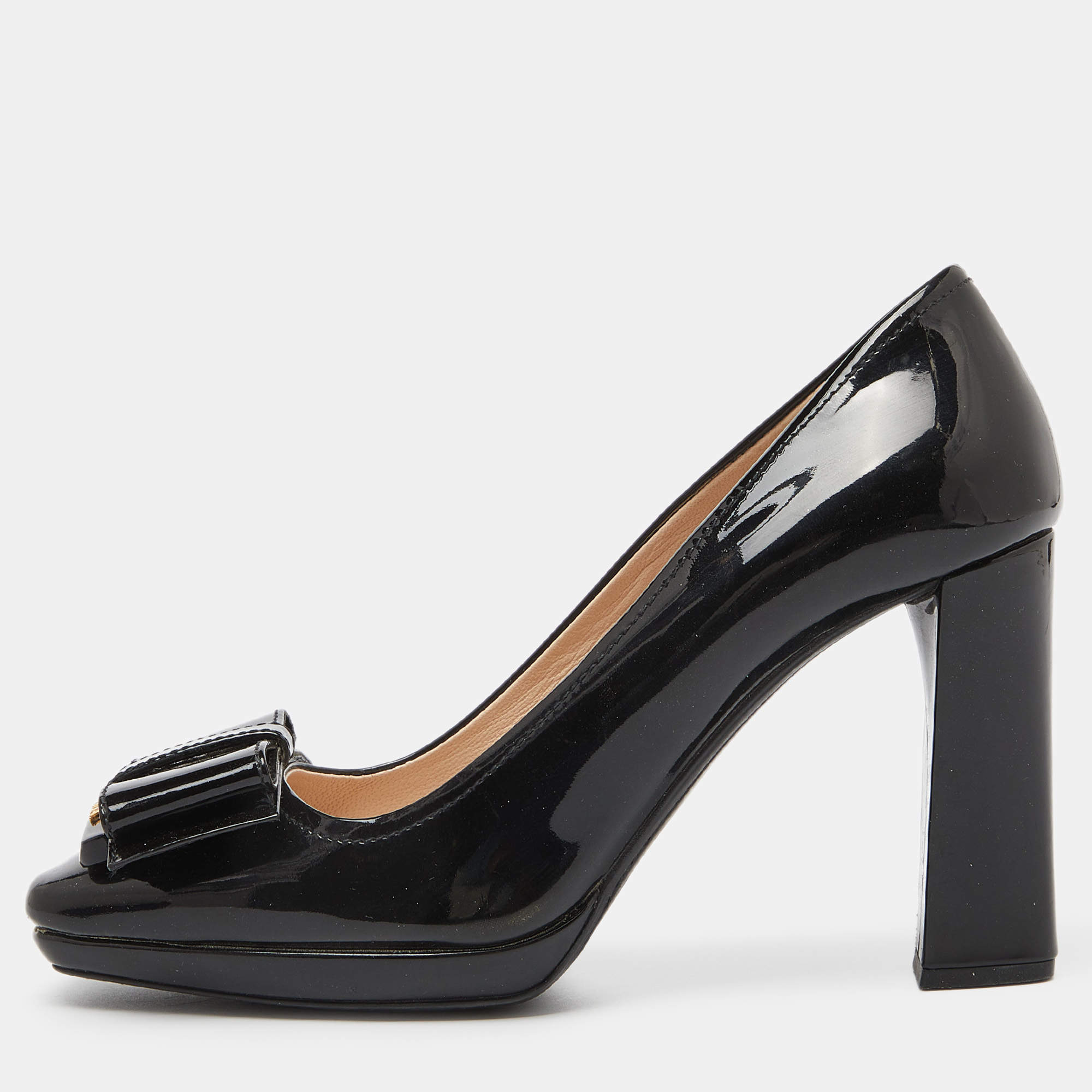 Pre Owned Prada Sport Black Patent Leather Bow Detail Pumps Size 36