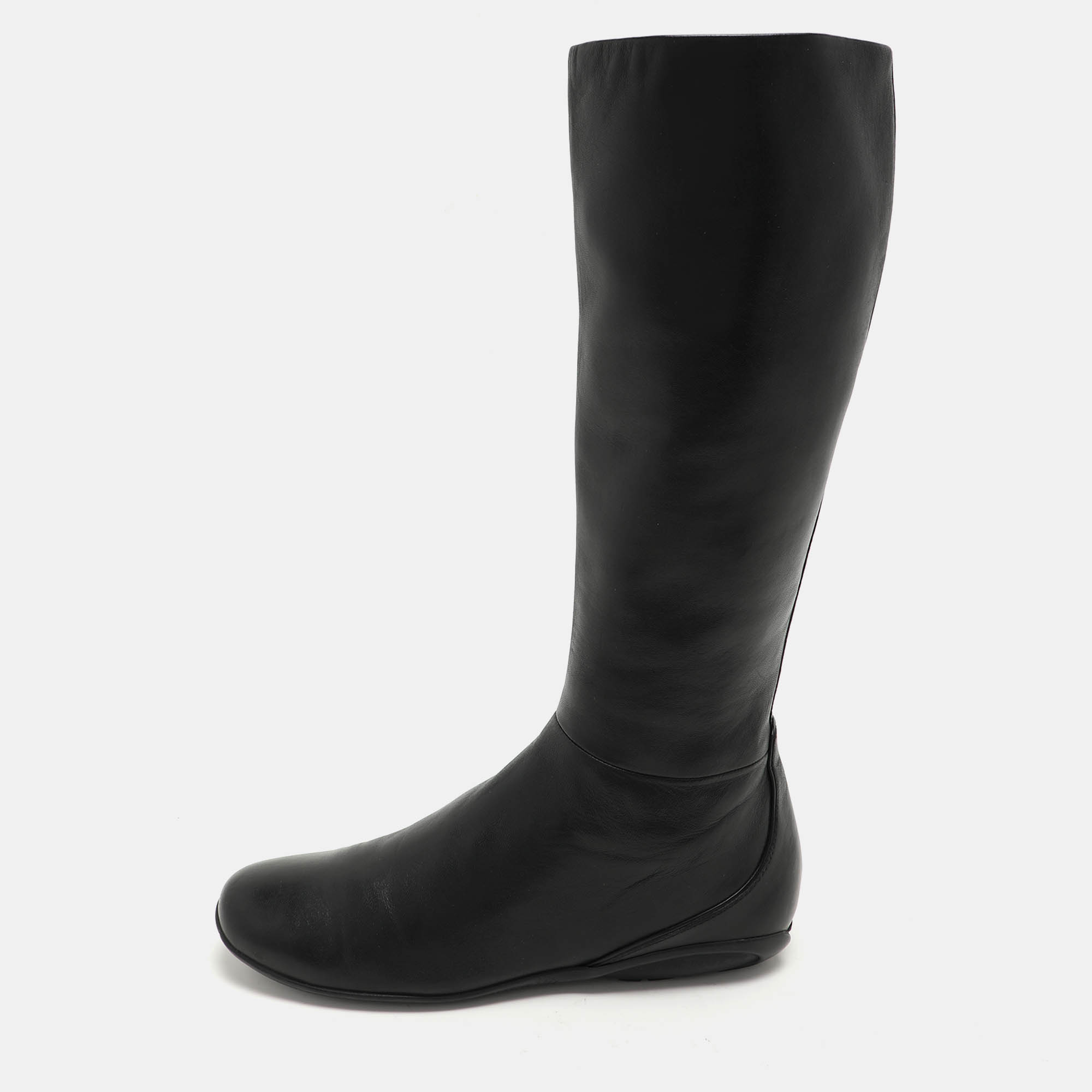Prada Sport Black Leather Knee Length Boots Size 38