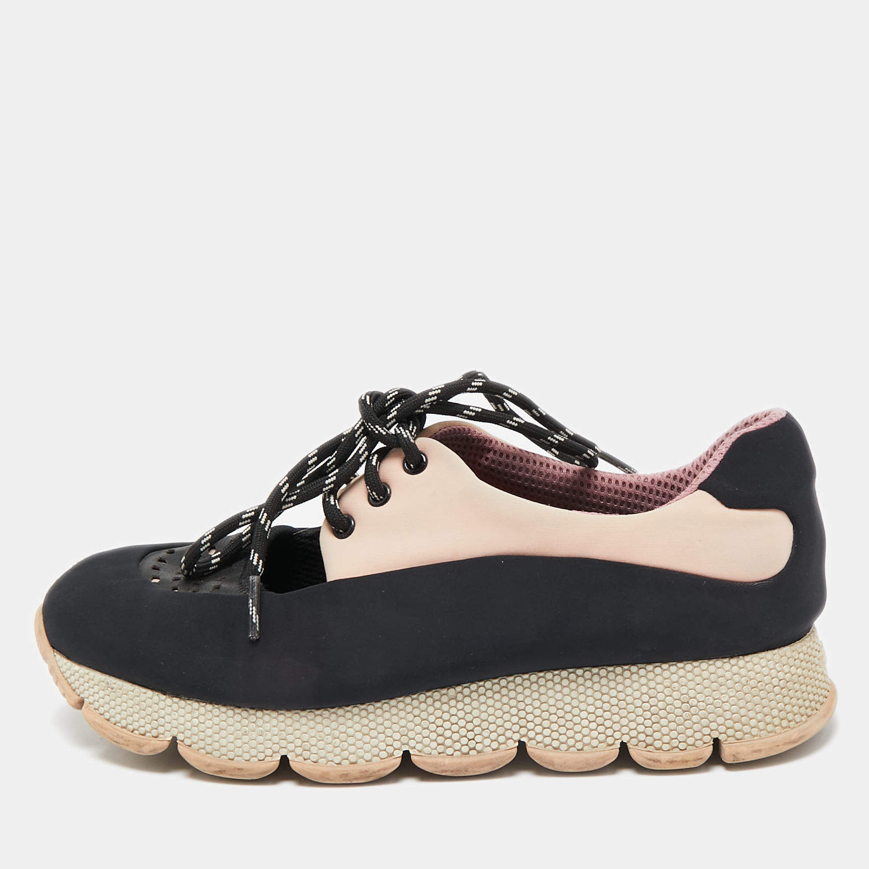 Prada Sport Black/Pink  Neoprene Cut Out Low Top Sneakers Size 39