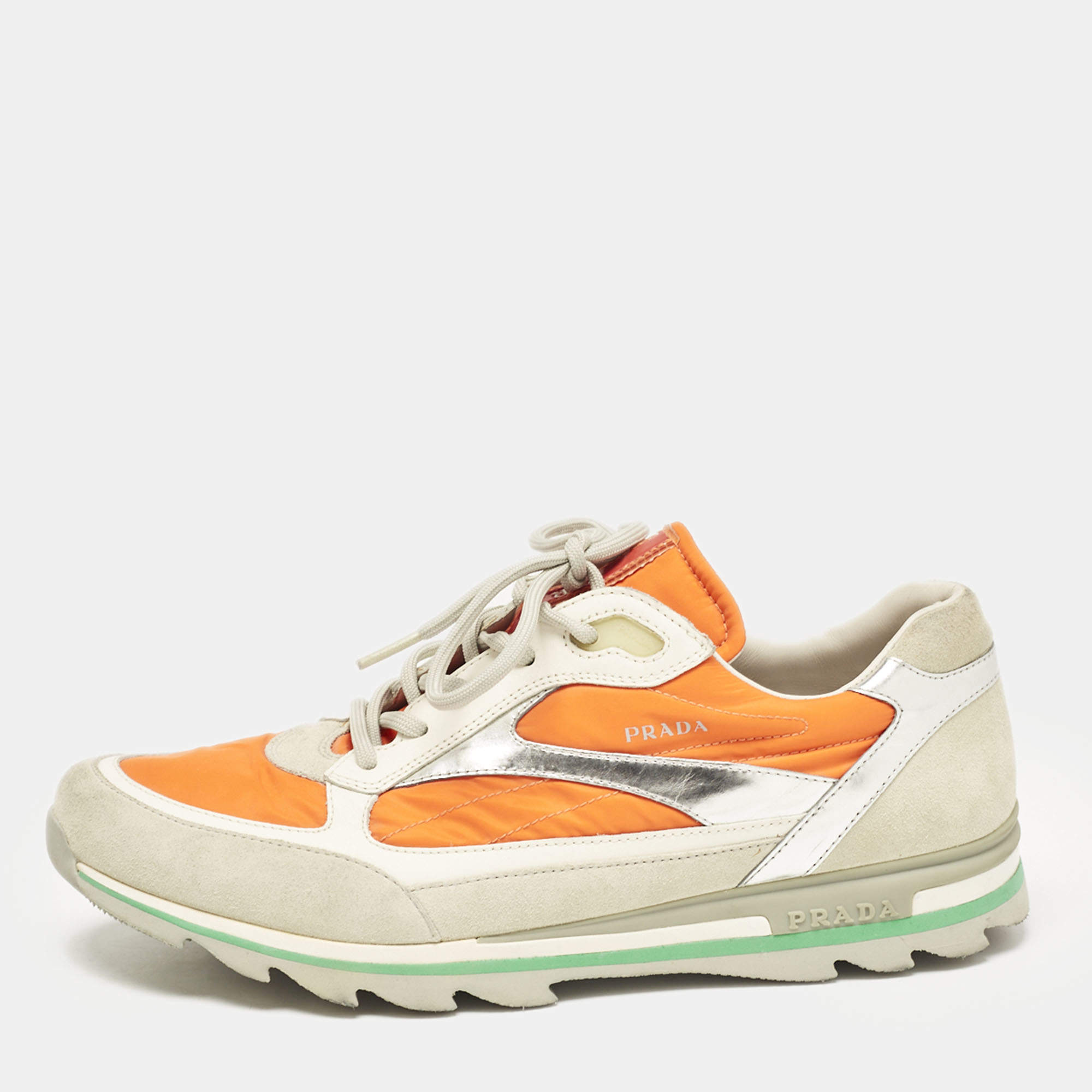 Prada Sport Multicolor Leather and Suede Low Top Sneakers Size 41