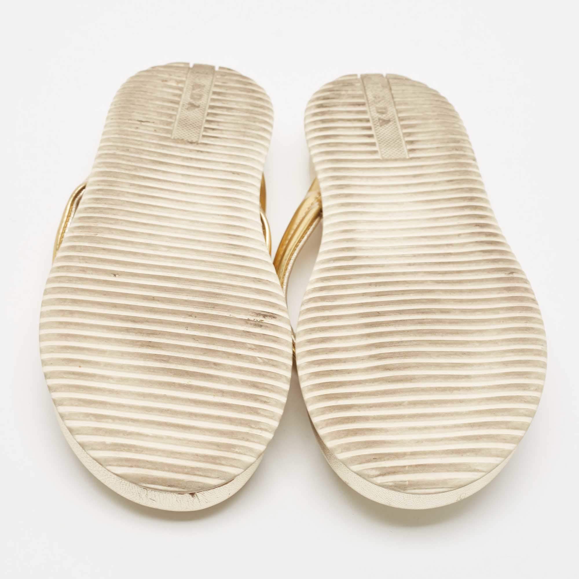 Prada Sport Gold Leather Flat Thong Sandals Size 37 Prada Prada Sport Gold Leather Flat Thong Sandals Size 37 Prada