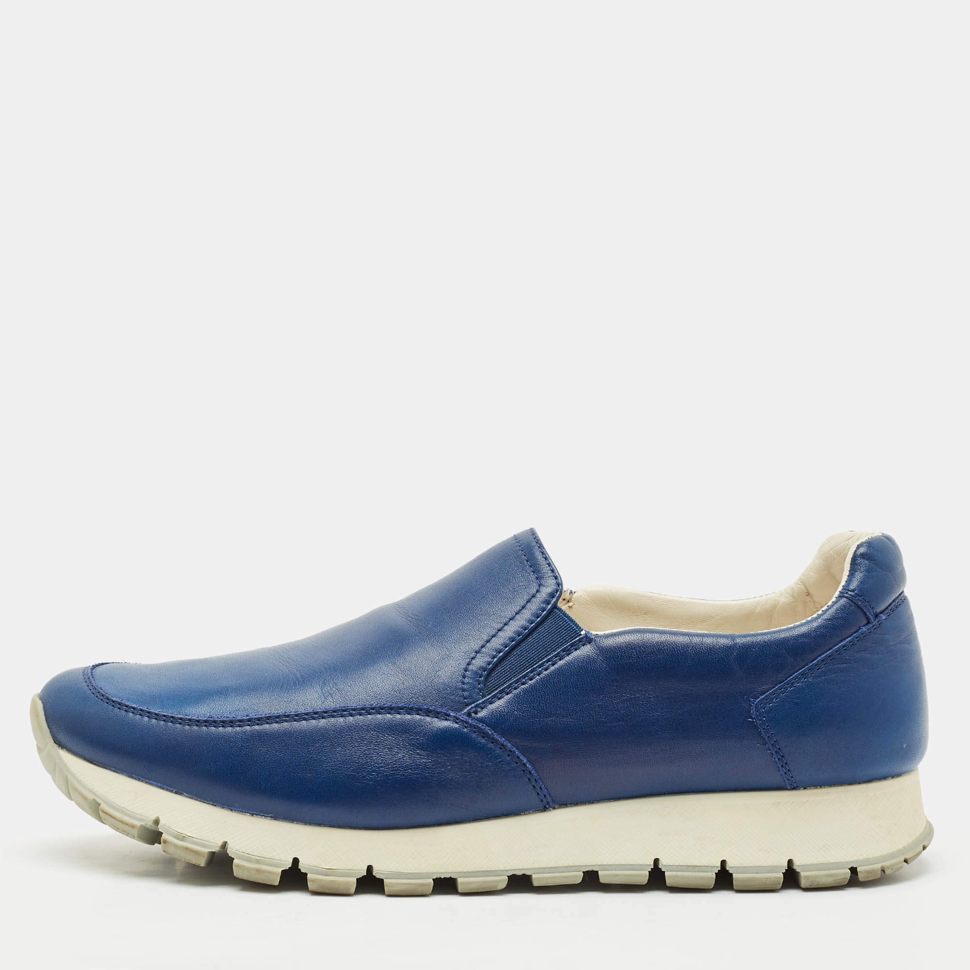 Prada Sport Blue Leather Slip On Sneakers Size 39.5