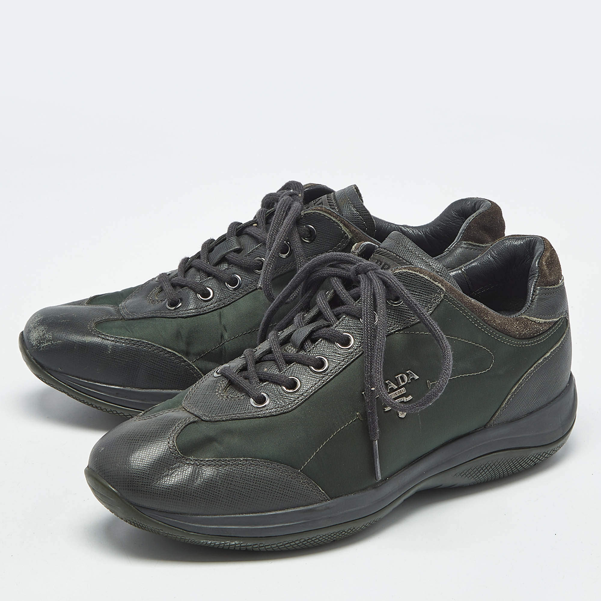 Prada Sport Black/Navy Blue Patent Leather And Nylon Low Top