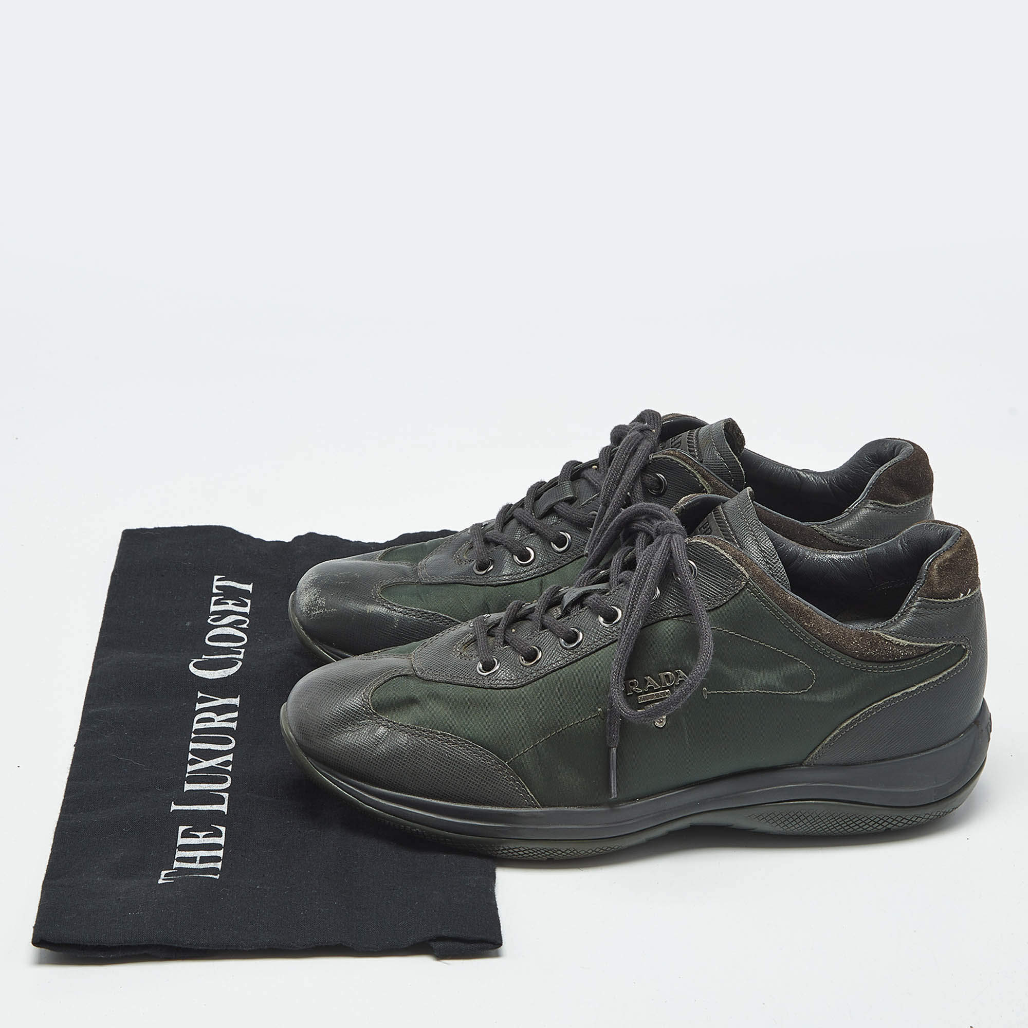 Prada Sport Black/Navy Blue Patent Leather And Nylon Low Top
