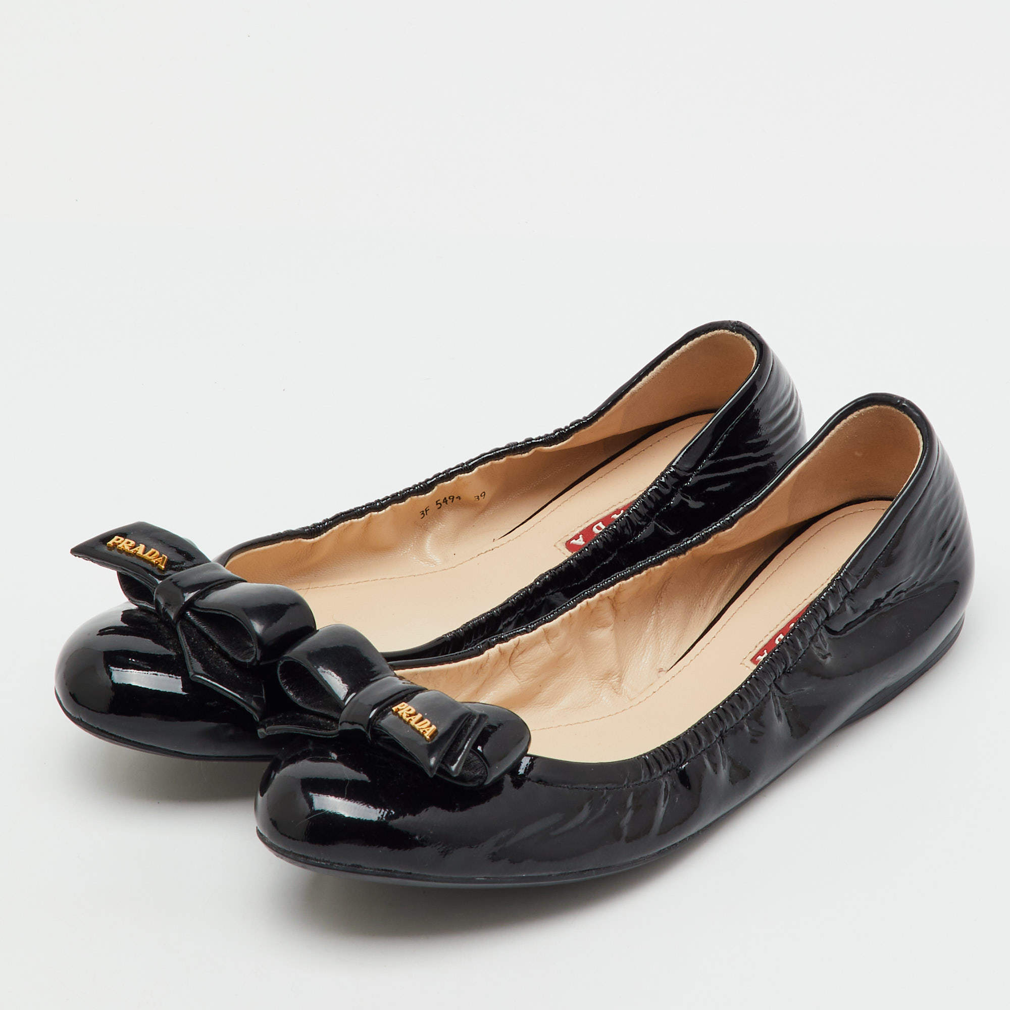 Prada Sport Black Patent Leather Lace Up Ballet Flats Size