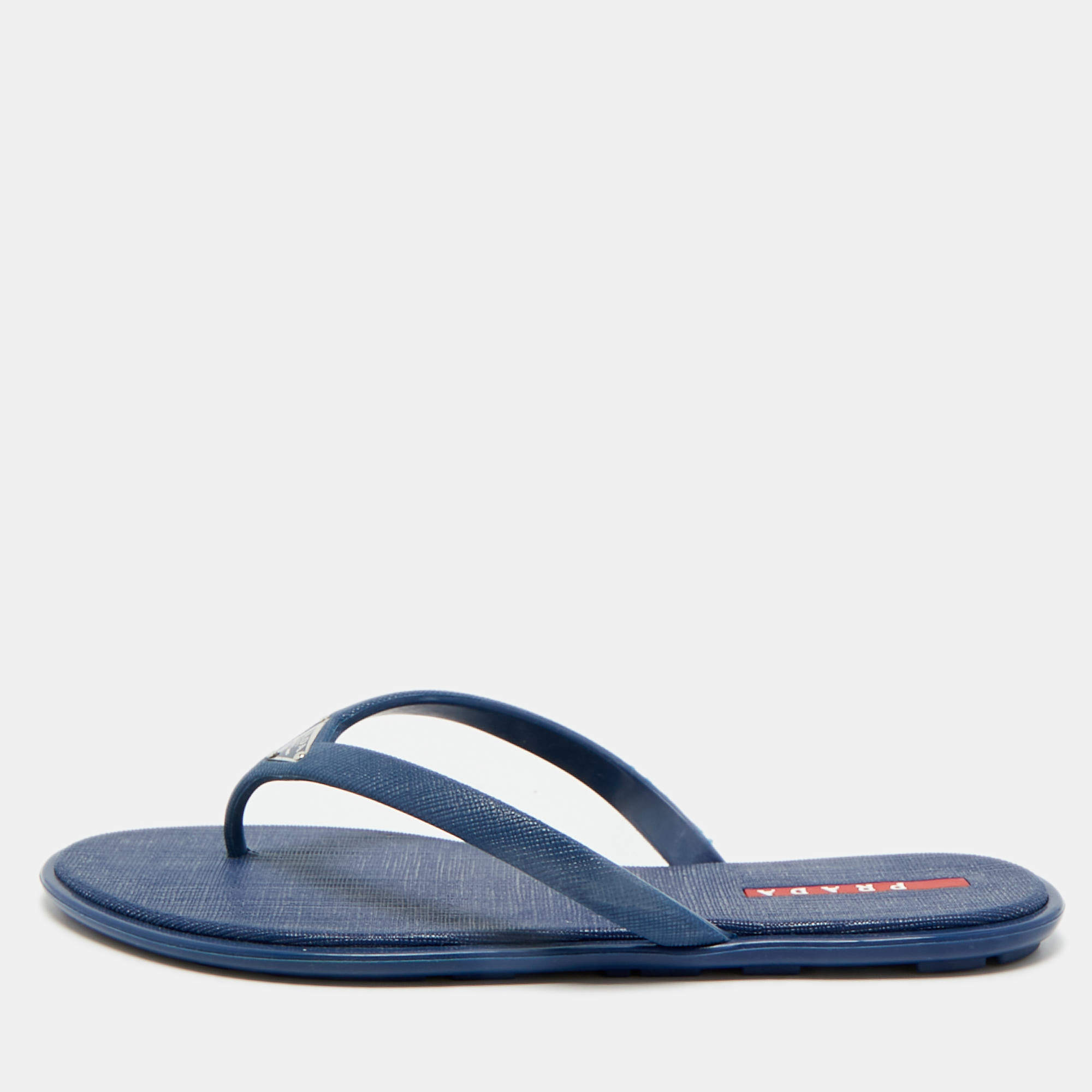 Pre Owned Prada Sport Blue Rubber Crosshatched Thong Sandals Size 36