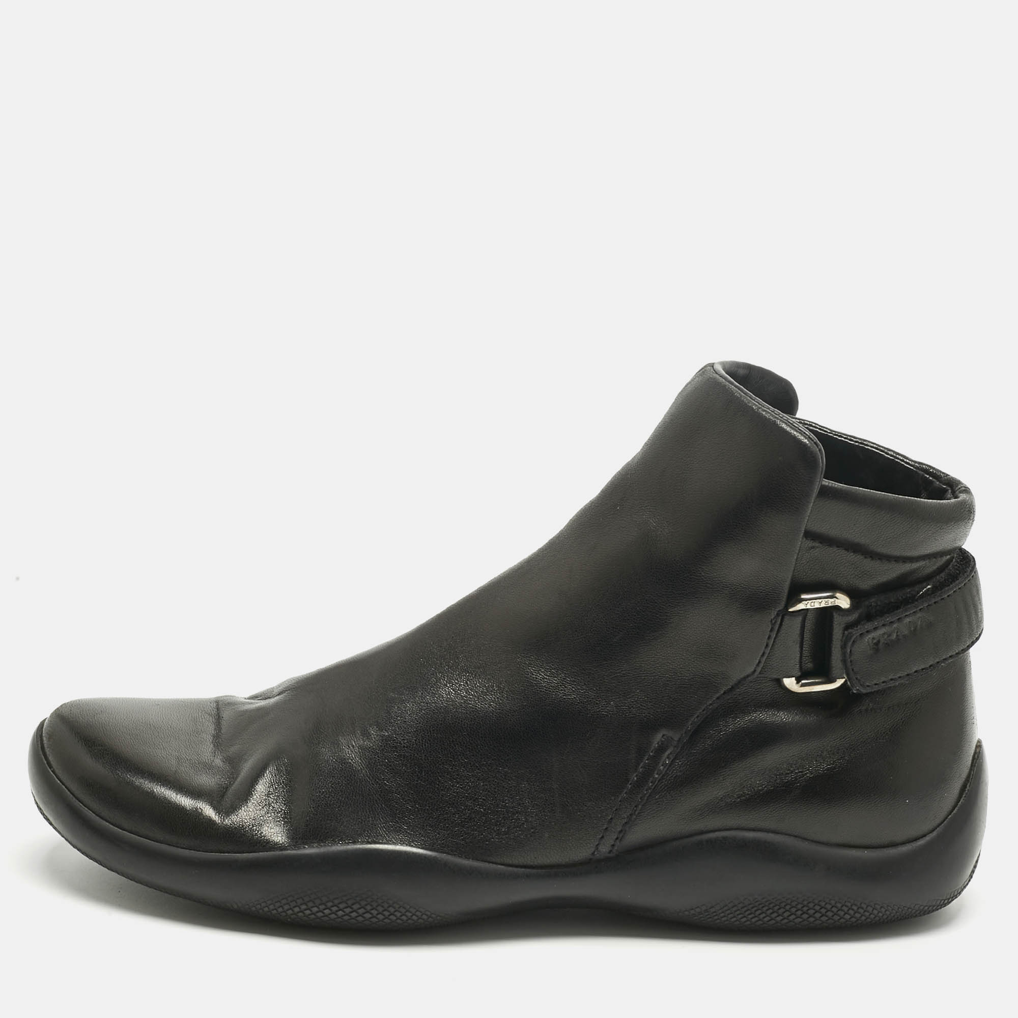 Pre Owned Prada Sport Black Leather High Top Sneakers Size 37
