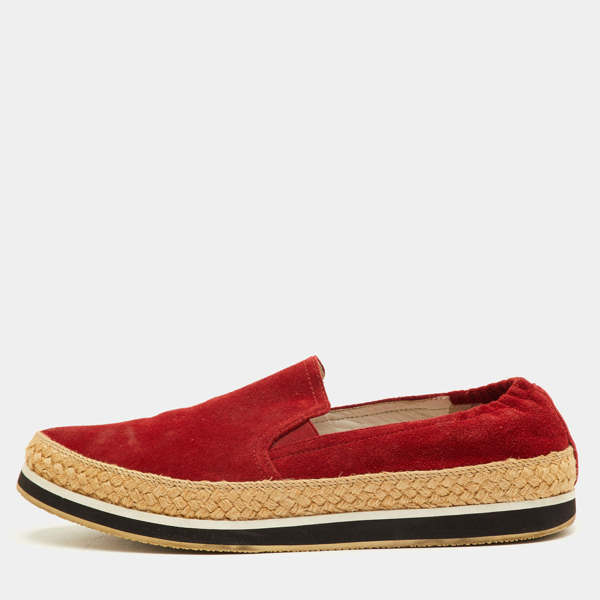 Pre Owned Prada Sport Size 41 Red Suede Espadrille Slip On Sneakers