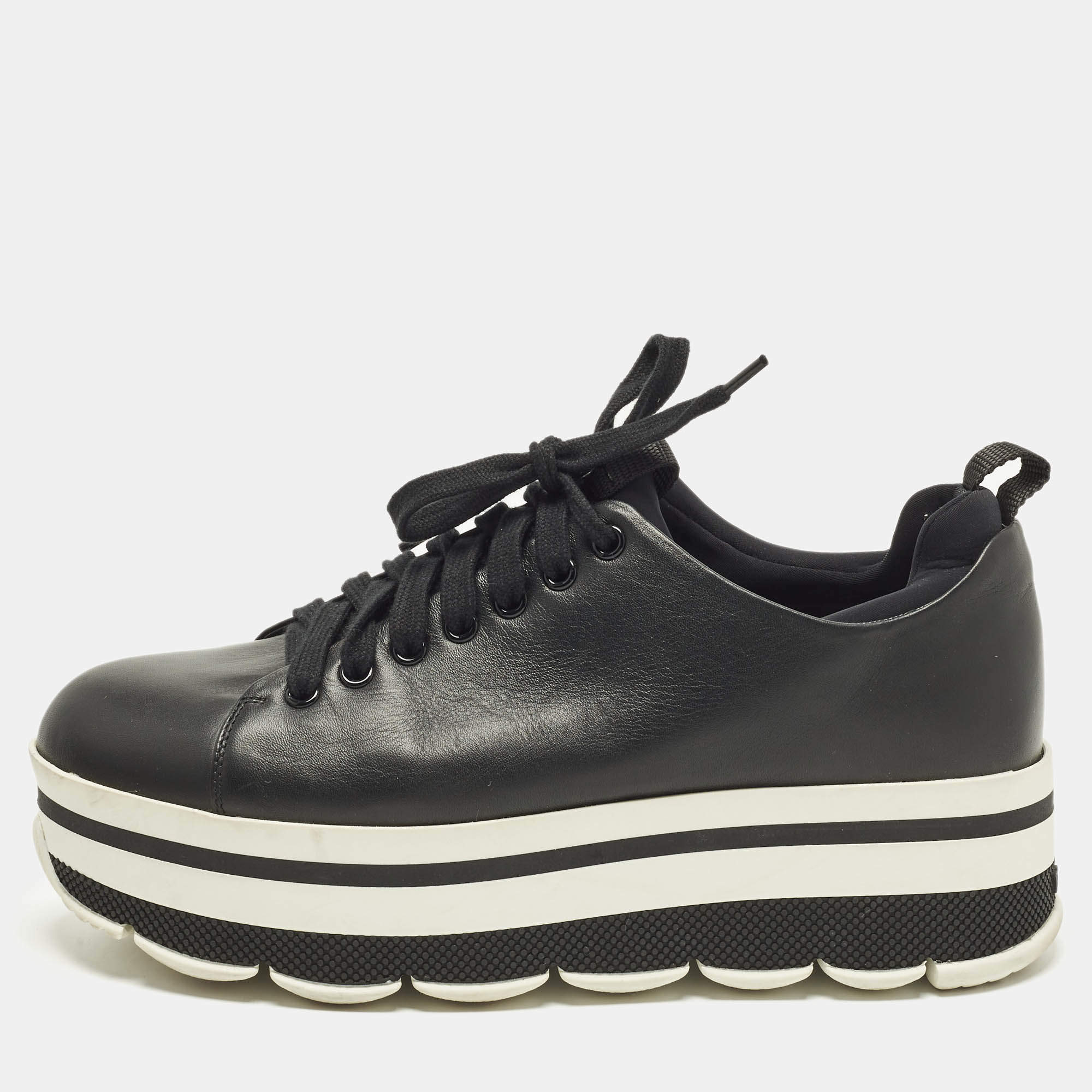 Pre Owned Prada Sport Size 39 Black Leather Lace Up Sneakers