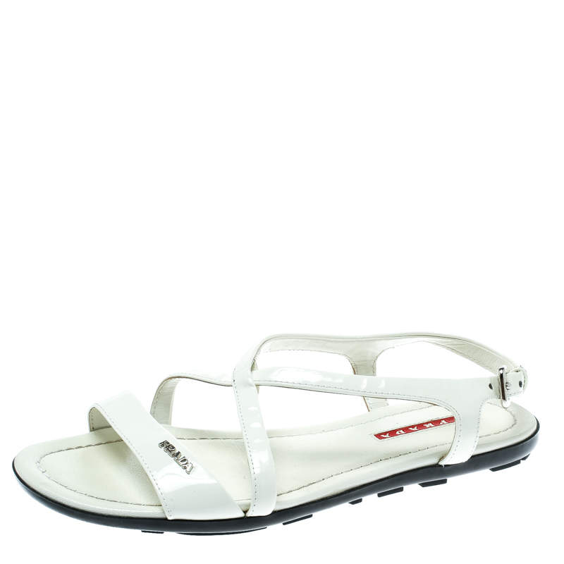 Prada Sport White Patent Leather Flat Sandals Size 35.5