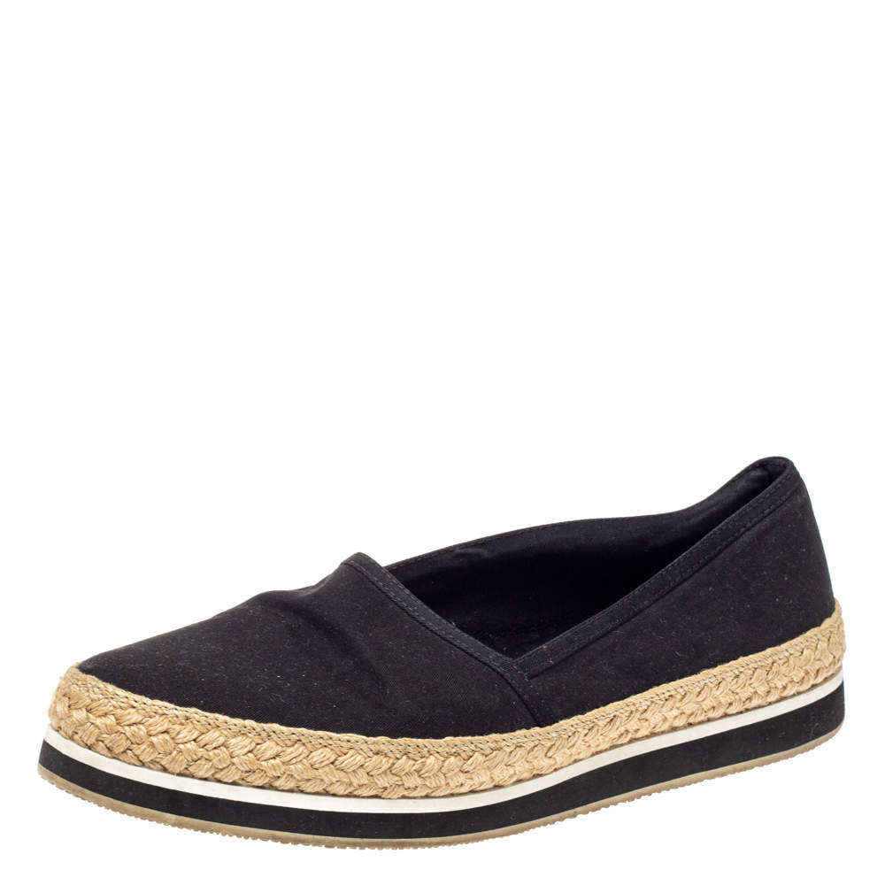 Pre Owned Prada Sport Black Canvas Espadrille Flats Size 39.5