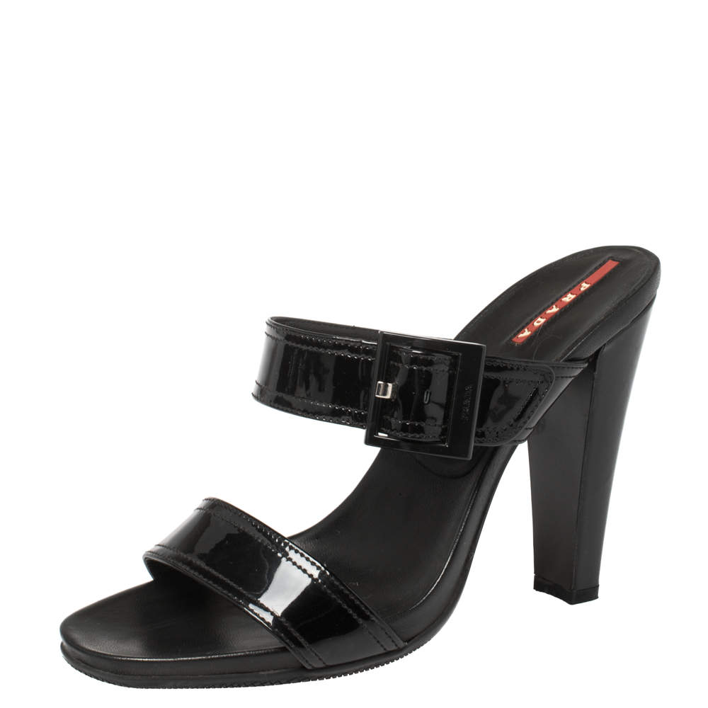 Pre Owned Prada Sports Black Patent Leather Buckle Slide Sandals Size 40