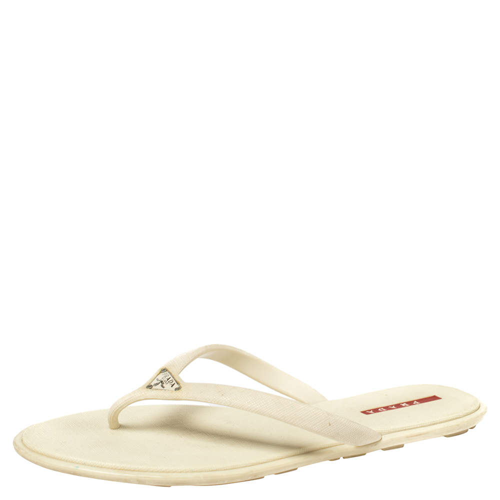 Pre Owned Prada Sport Cream Rubber Thong Sandals Size 38