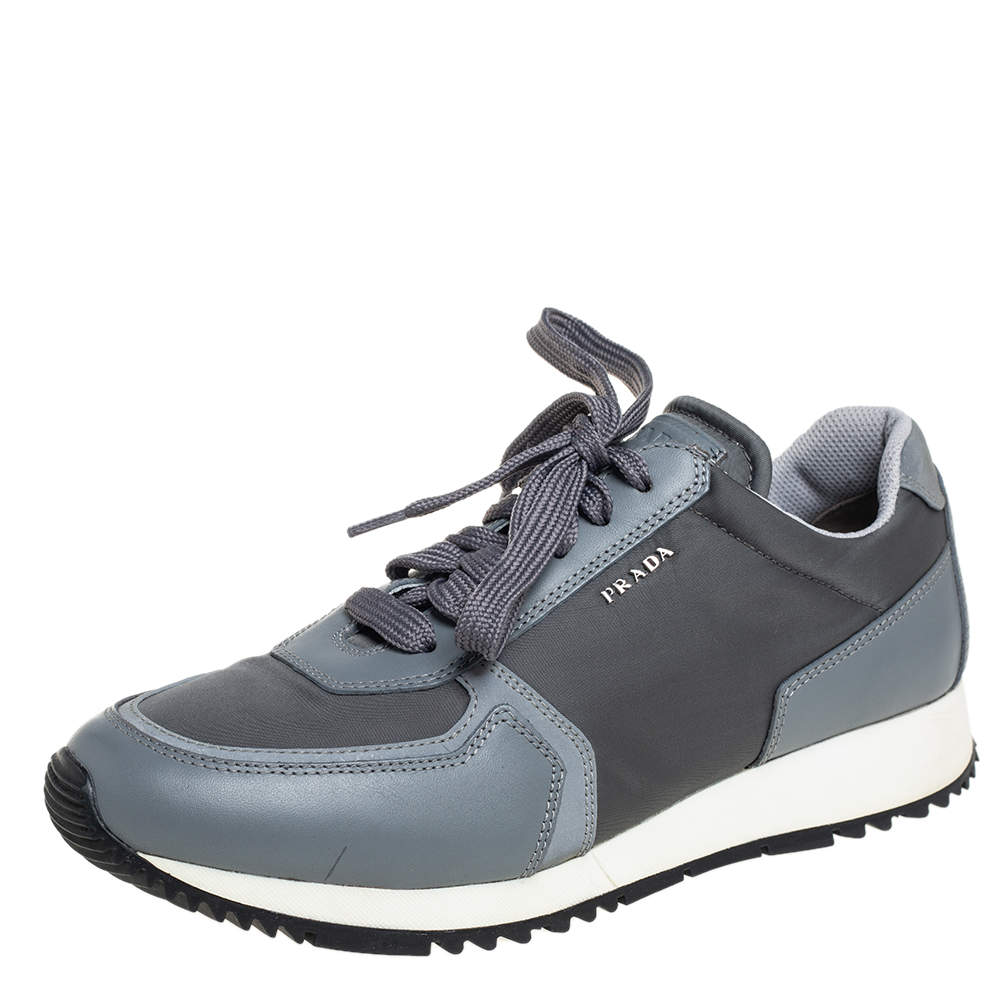 Pre Owned Prada Sport Grey Nylon And Leather Low Top Sneakers Size 39.5