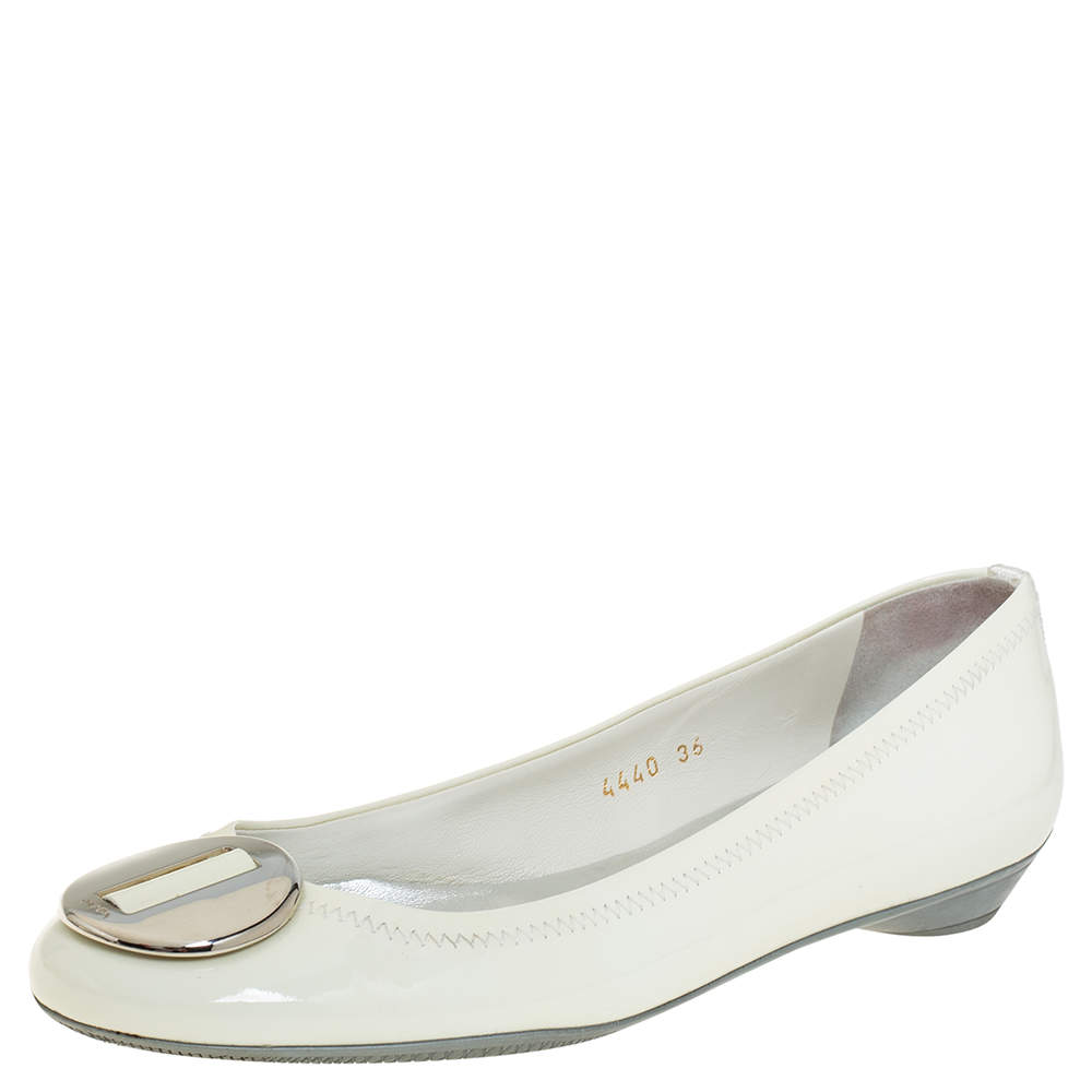 Pre Owned Prada White Patent Leather Ballet Flats Size 36