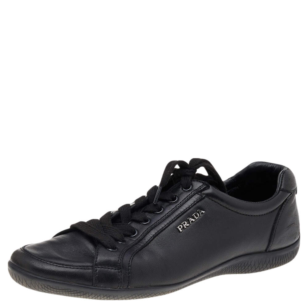 Pre Owned Prada Sport Black Leather Low Top Sneakers Size 39.5