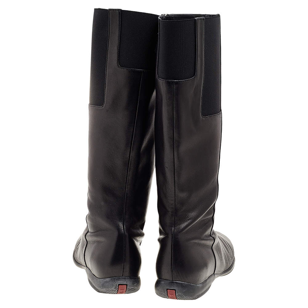 Prada Sport Black Leather Riding Boots Size 40